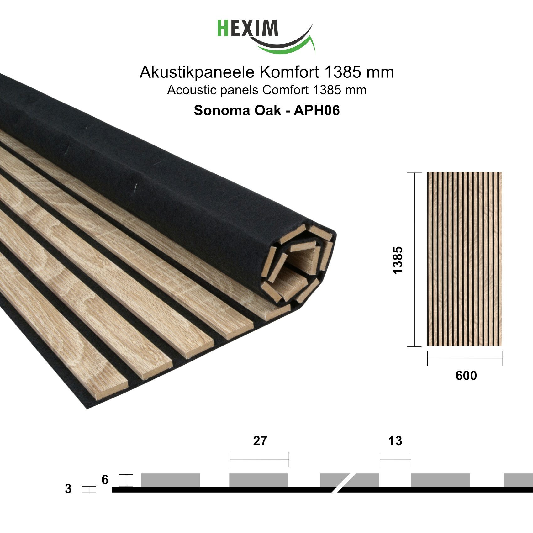 Hexim Wanddekoobjekt APH06 (Akustikpaneele 6 Stück 138,5x60cm Holz Comfort günstig online kaufen