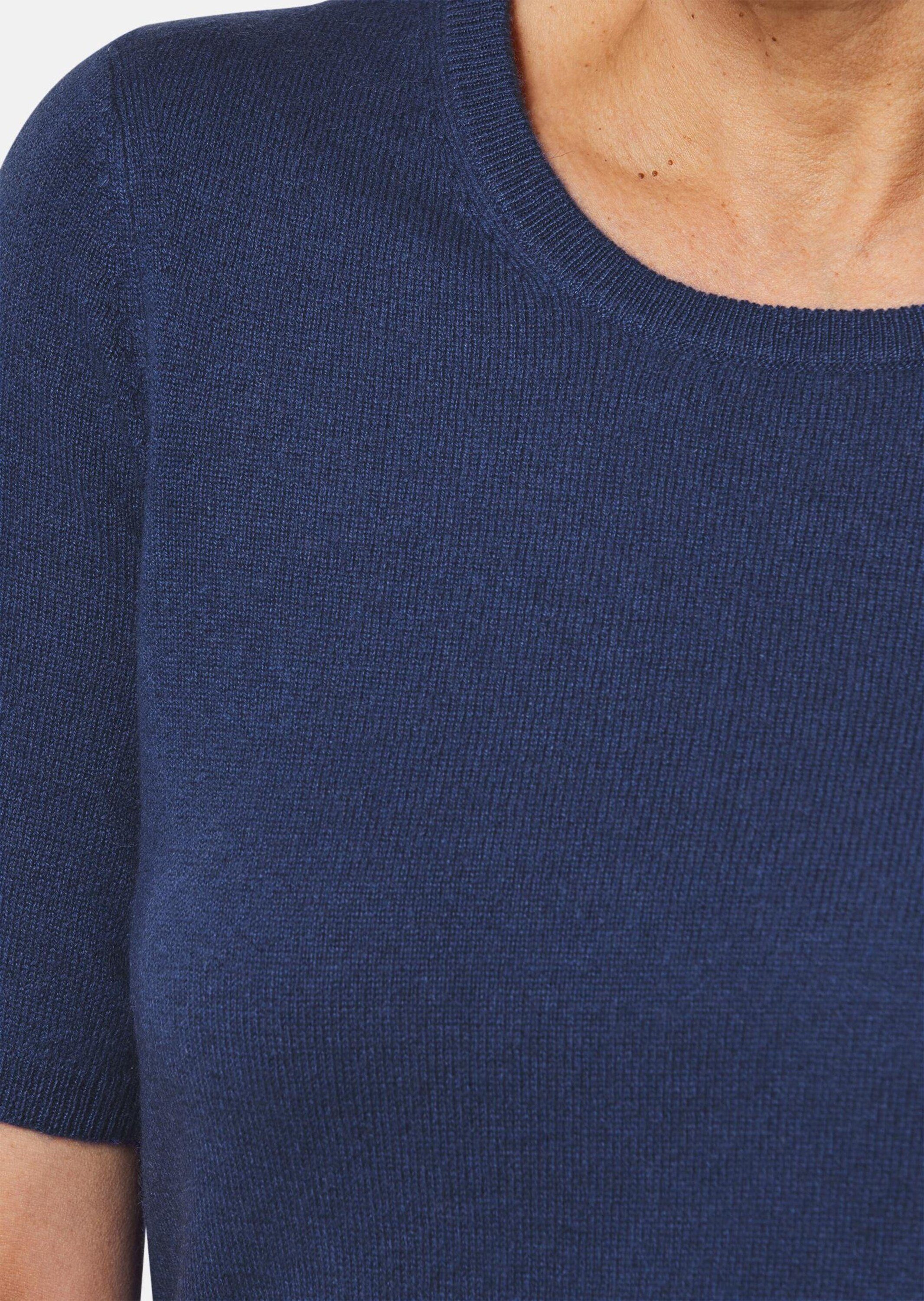 mit GOLDNER Rundhals dunkelblau Halbarmpullover Kaschmir aus Kurzarmpullover