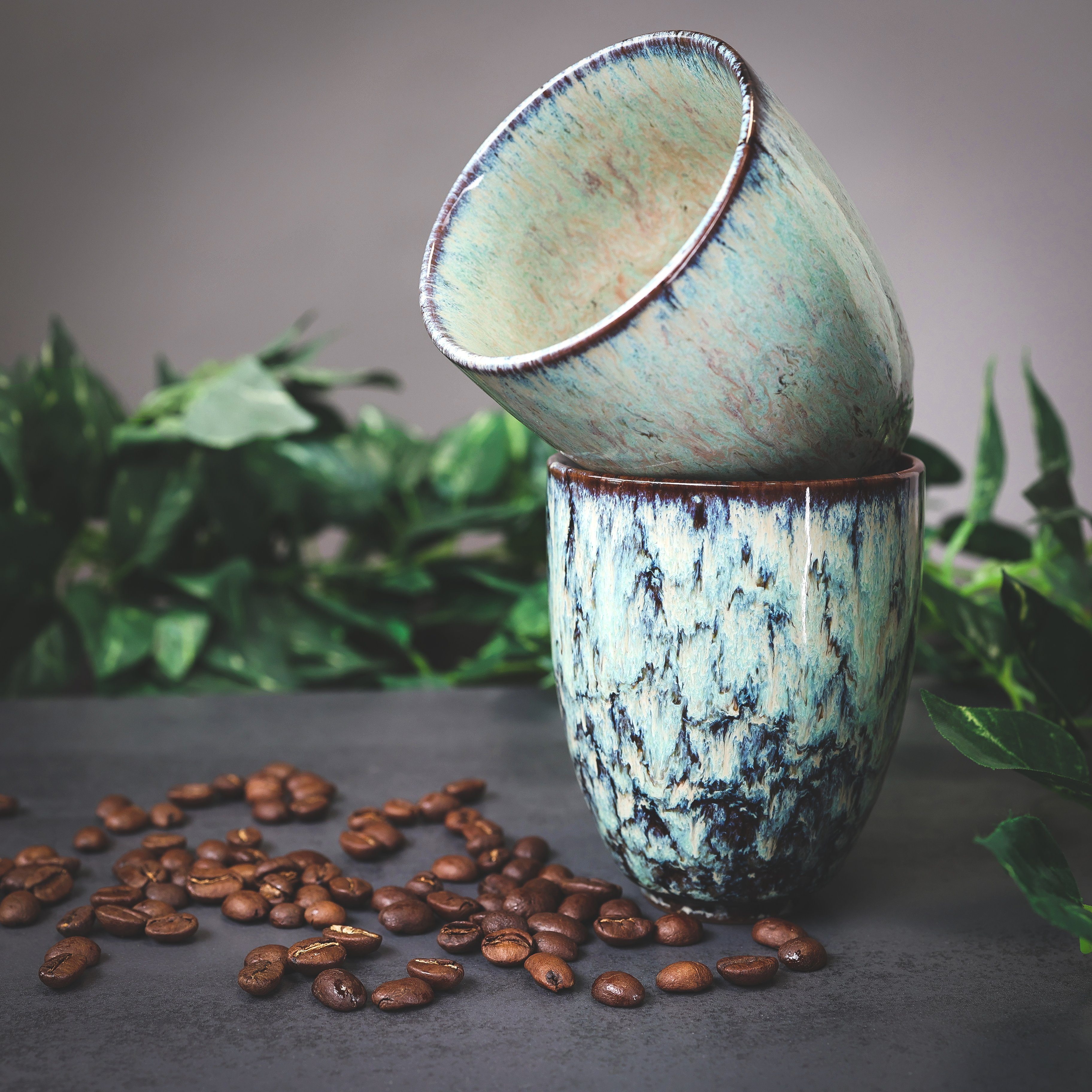 Kaffee ohne Design Keramik, Kaffee-Tasse Ganzoo 200ml Becher Henkel 2er Tasse Set