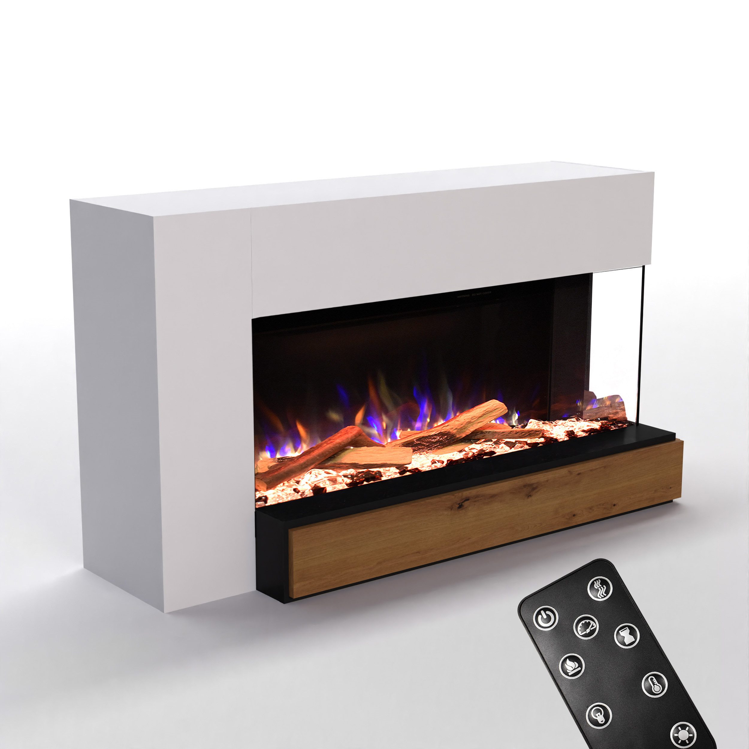 GLOW FIRE Elektrokamin Einstein 50 E-Motion 3D, Elektrischer Kamin mit 3D Feuer mit Heizung, täuschend echte Flamme mit Heizung, 3 Dekorationen