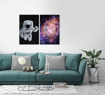 Sinus Art Leinwandbild 2 Bilder je 60x90cm Astronaut Weltall Galaxie Schwerelos Sterne Supernova Fantasie