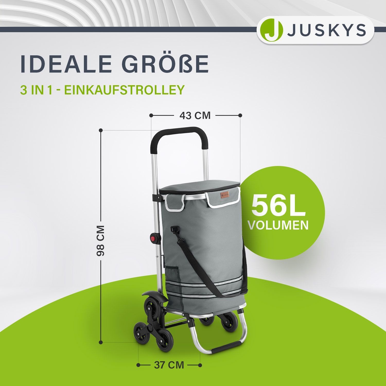 Juskys Einkaufstrolley 3in1, 56 l, mit Treppensteiger (6 Rollen), klappbar günstig online kaufen