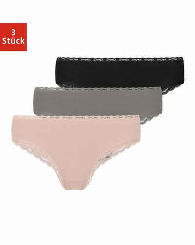 SNOCKS Brasilslip »Unterwäsche Damen Brazilian Slip Unterhosen« (3-St) aus Bio-Baumwolle mit Spitze, kaschieren kleine Pölsterchen