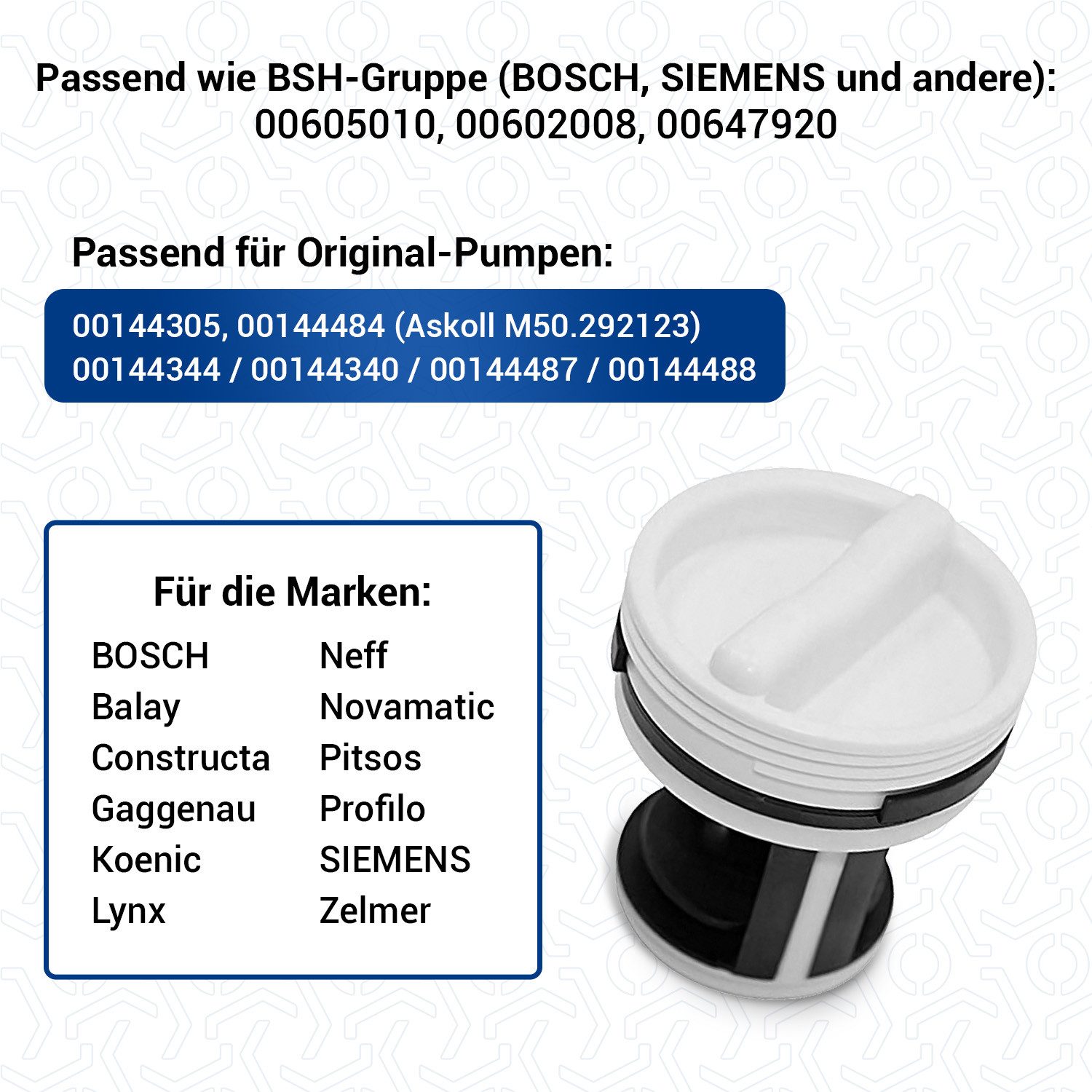 VIOKS Ersatzfilter Flusensieb Ersatz für Hoover 41021233, Flusensiebeinsatz für Waschmaschine Waschtrockner