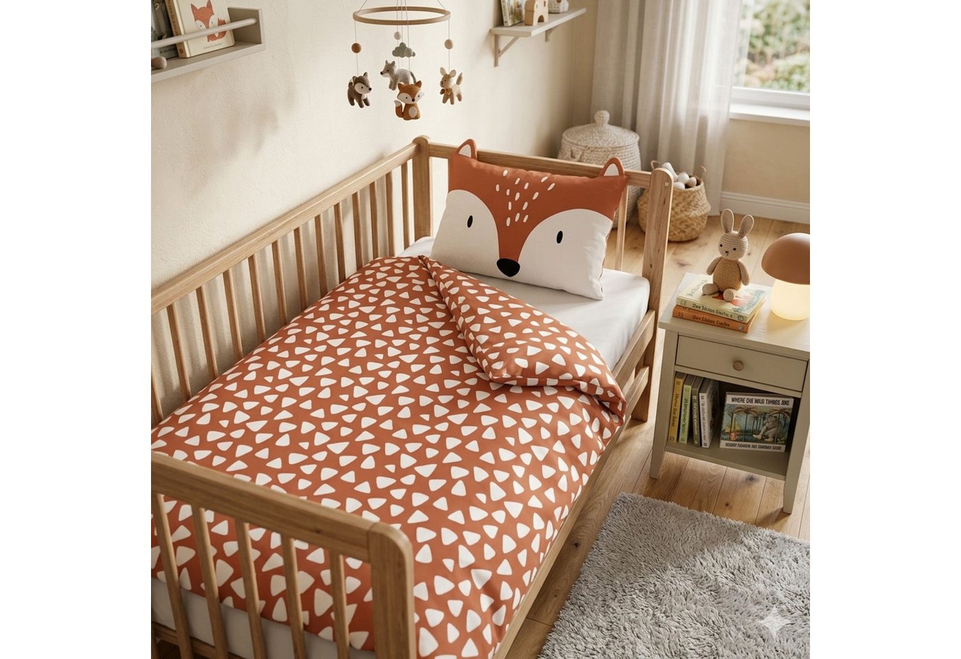 Familando Babybettwäsche little Fox 100x135 40x60cm niedlicher Fuchs mit Ohren, Renforcé, 2 teilig, mit liebevollem Motiv & süßen Details