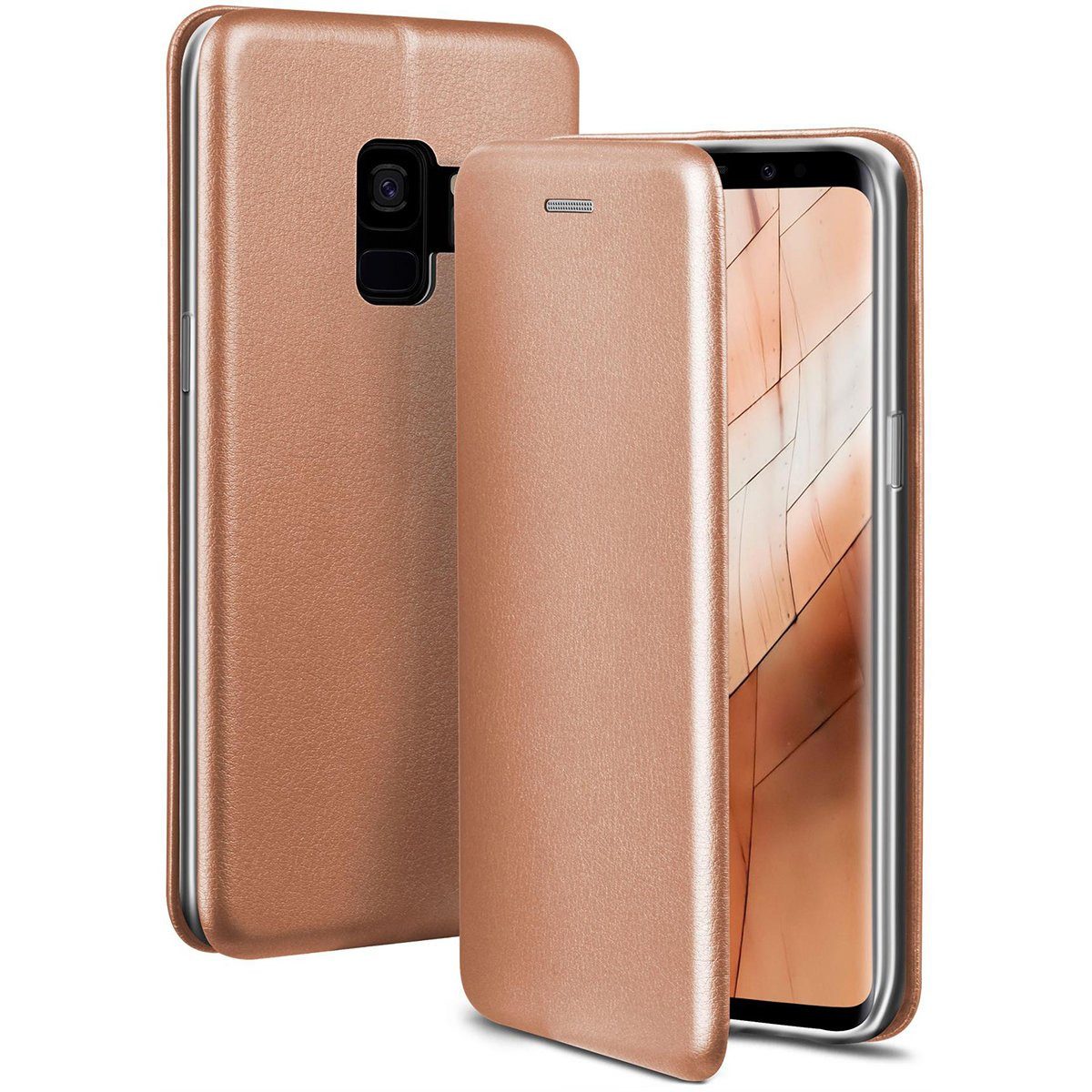 ONEFLOW Handyhülle für Samsung Galaxy S9 Premium Hülle Business Cover Rosa 5,8 Zoll, 360 Grad Schutzhülle Flip Case Etui Klapphülle Dünn Leder Handy Tasche