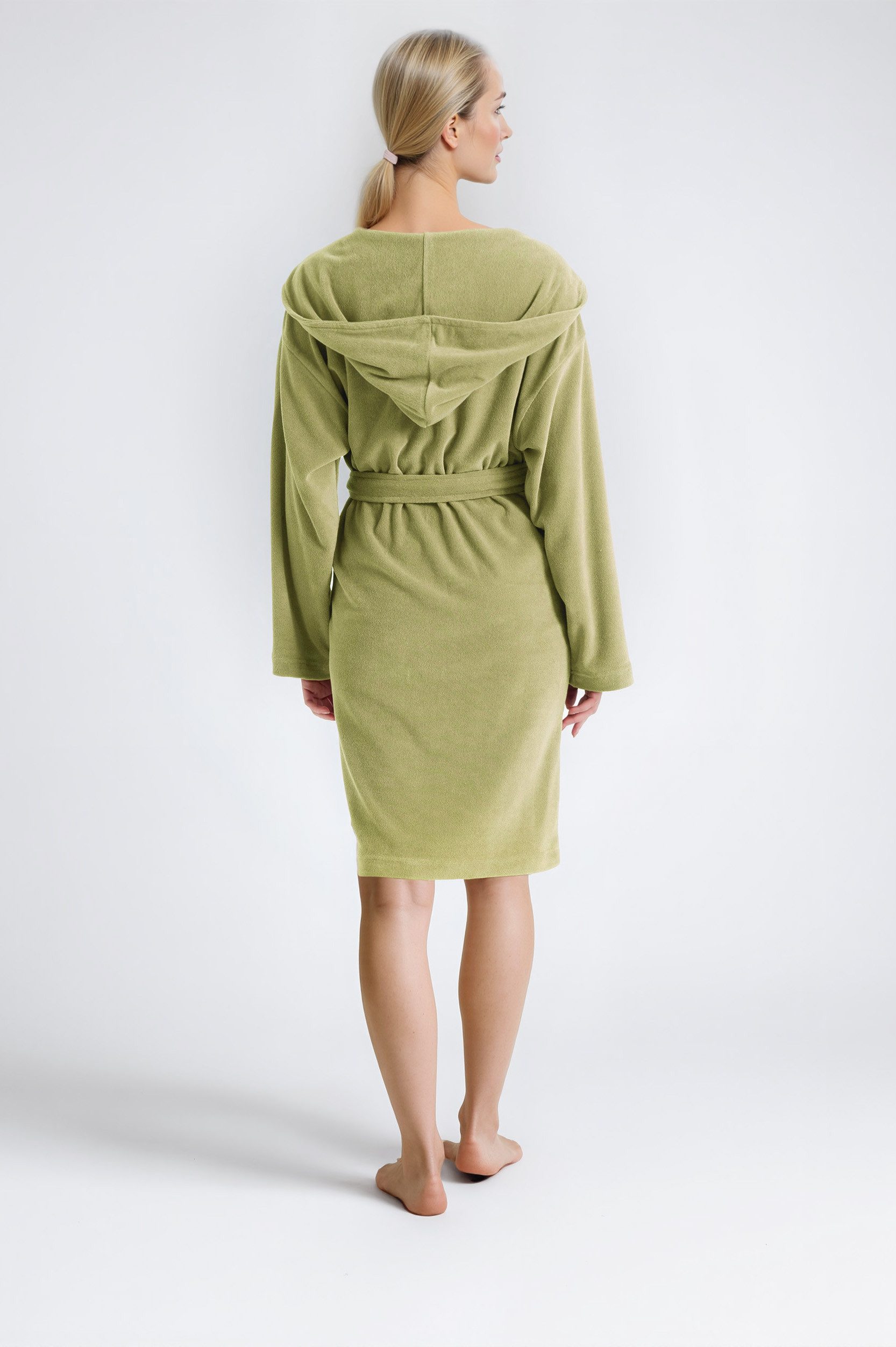 my home Damenbademantel Sina, ideal für Sauna & Spa, Hotelbademantel, Morgenmantel, Kurzform, Wirkfrottee, Kapuze, Gürtel, einfarbiger Bademantel, kurz, hoher Baumwollanteil, XS-4XL