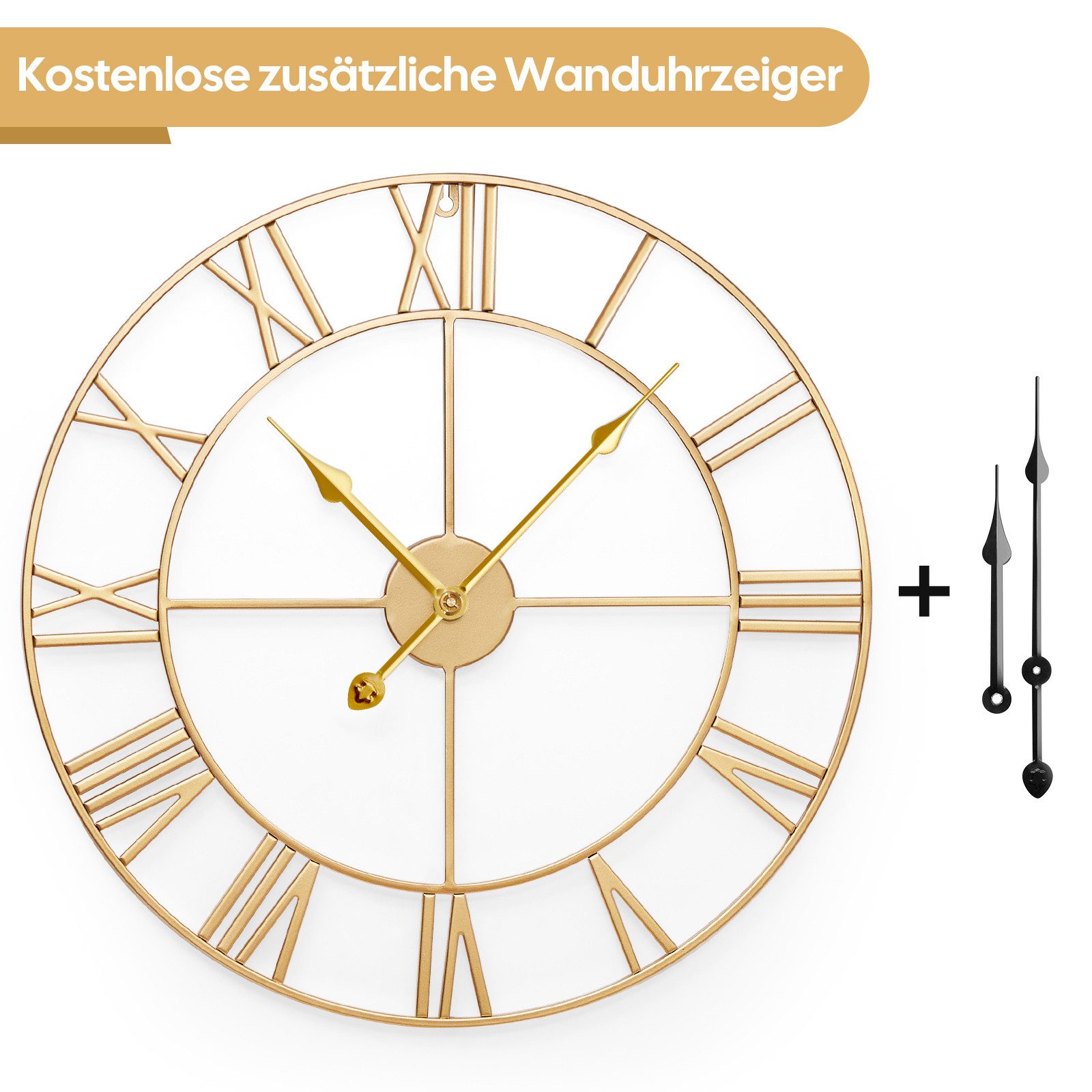 Yorbay Wanduhr Große XL aus Metall,Wohnzimmeruhr mit Romischer Ziffern Vintage (Wanduhr 60 cm für Wohnzimmer, Schlafzimmer, Küche, Restaurants)