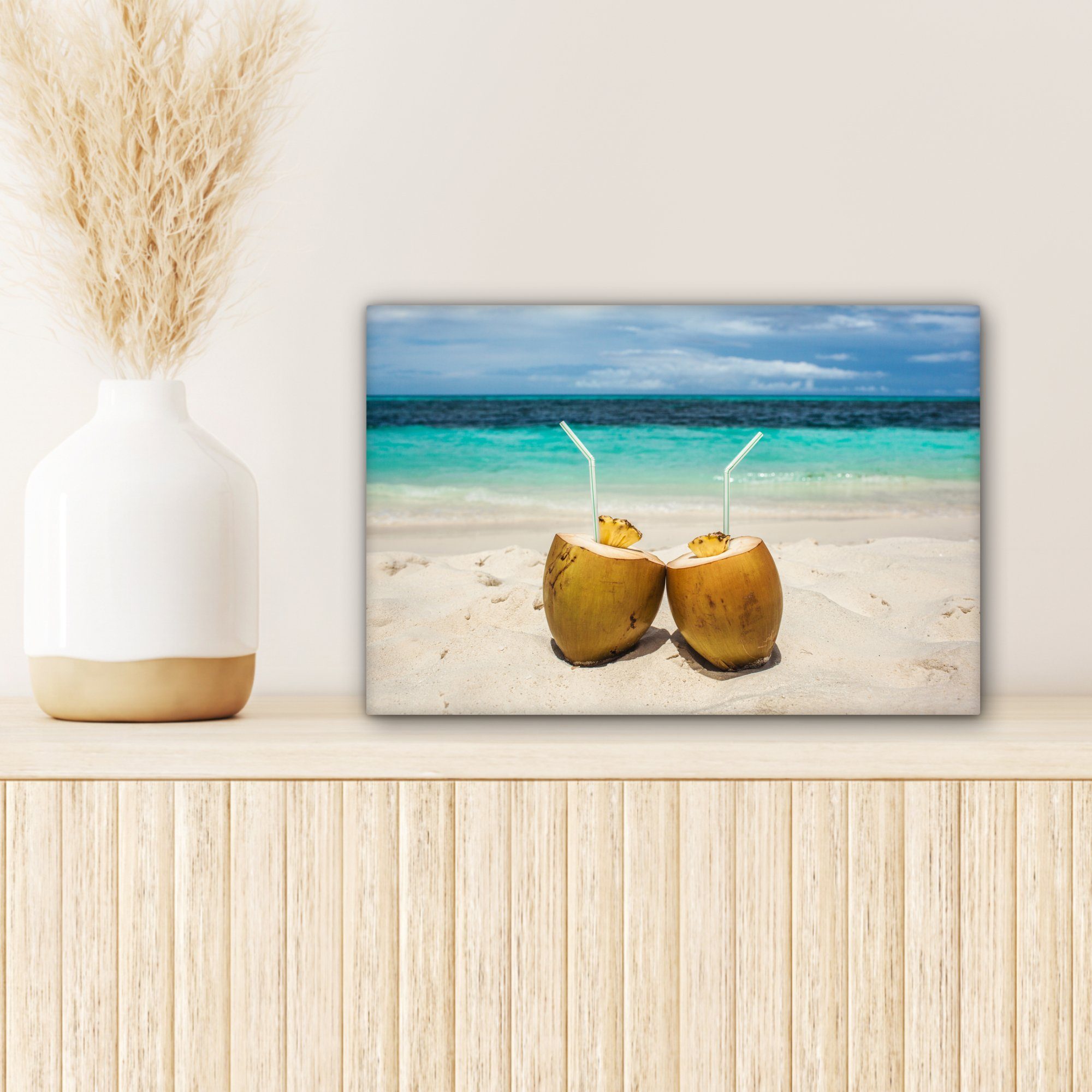 Kokosnüsse Wandbild cm Strand, (1 30x20 Leinwandbild Aufhängefertig, St), Karibik Wanddeko, Leinwandbilder, OneMillionCanvasses®
