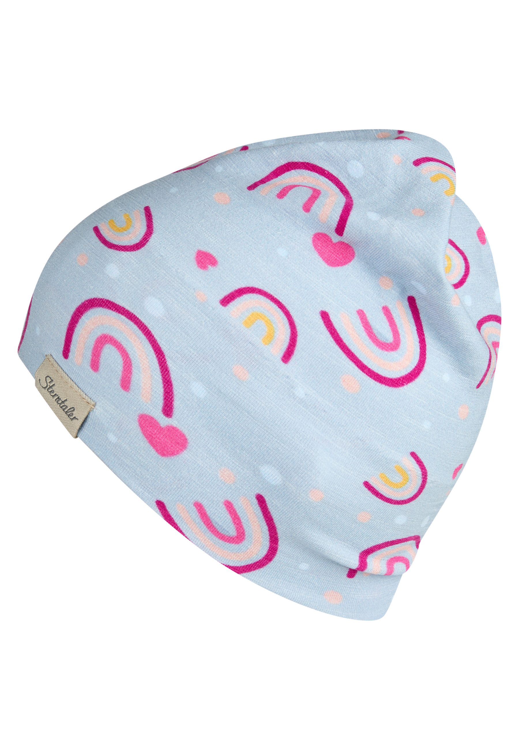 Sterntaler® Beanie UV-Schutz 50+ Beanie Regenbogen (1-St) Beanie aus Flammgarn-Jersey mit Regenbögen, zwei Tragevarianten – Bild 4 von 5