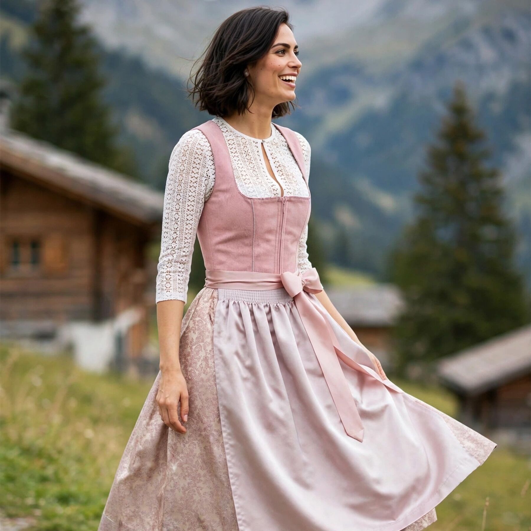 dressforfun Dirndl hochwertiges & elegantes Trachtenkleid Linah Beige/Rosa (Premium Midi-Dirndl, Gr. 44) Ideal für Oktoberfest, Volksfeste, Hochzeiten oder Fami – Bild 3 von 5