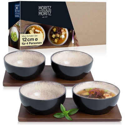 Moritz & Moritz Suppenschüssel Moritz & Moritz 4tlg Miso Schalen Beige Asia Geschirr Set Digital, Porzellan, Sandelholz, (Set, 6-tlg, 6-tlg), Japanisches Geschirr Set aus Keramik mit Serviertablett