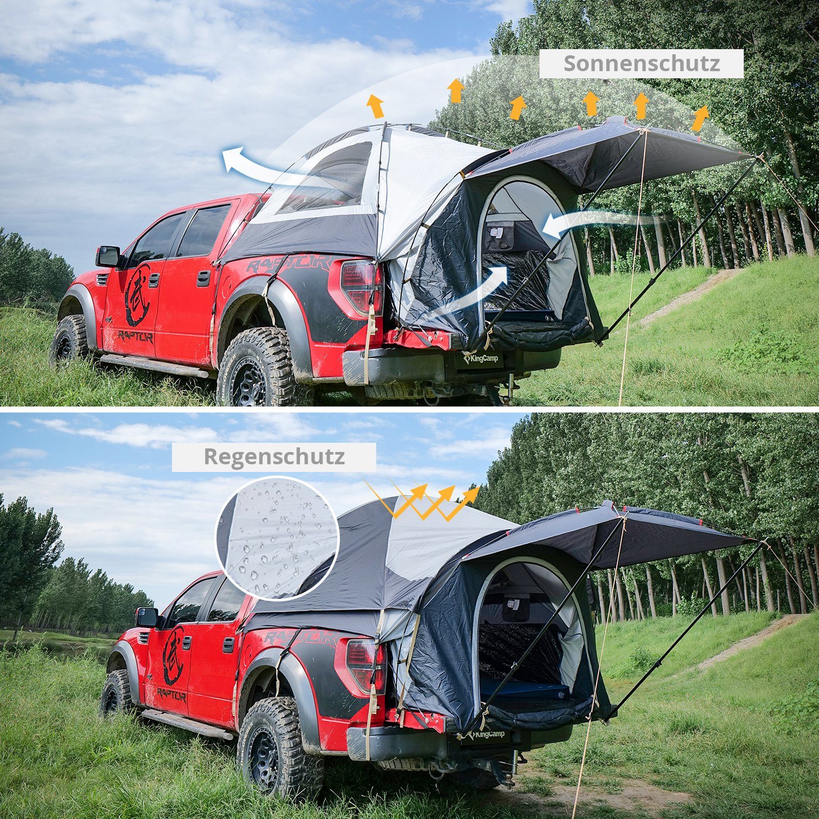 2 Zelt, LKW Truck Kuppelzelt Bett Camping Innenzelt KingCamp Zelt Ladefläche Personen Pickup