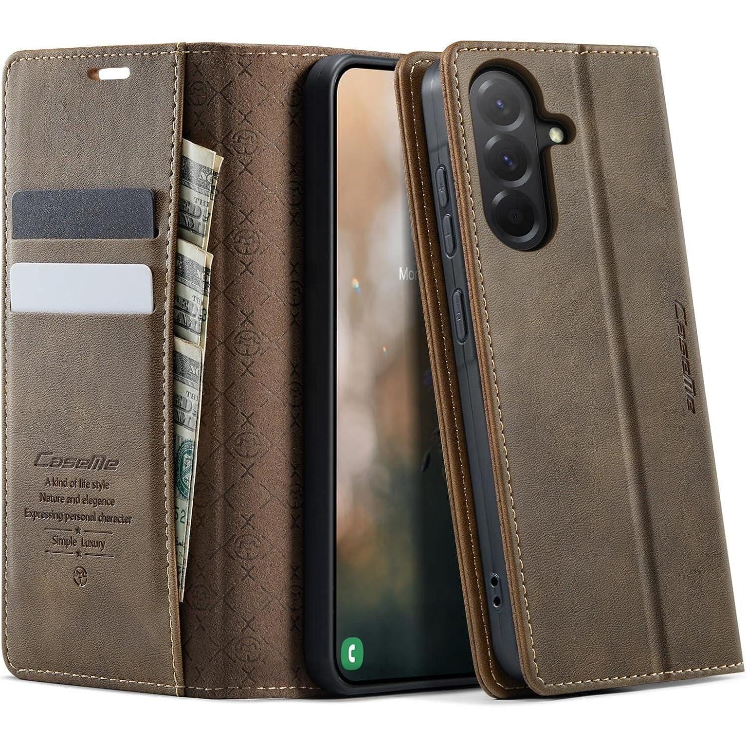 LuxusKollektion Flip Case Handyhülle Galaxy A56 5G Leder Kartenfach Magnet Luxury Braun mit RFID