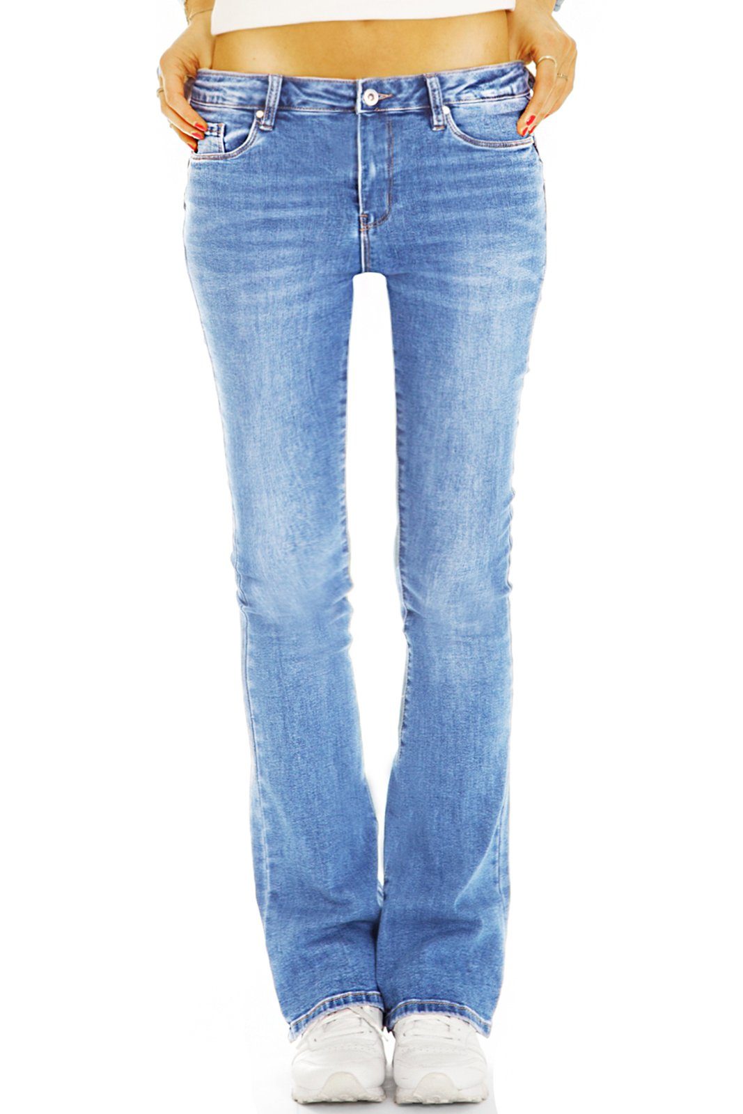 Denim j44p Hosen Jeans - hellblau be - mit Waist Stretch Bootcut-Jeans styled Medium Damen bequeme 5-Pocket-Style Stretch-Anteil, Bootcut