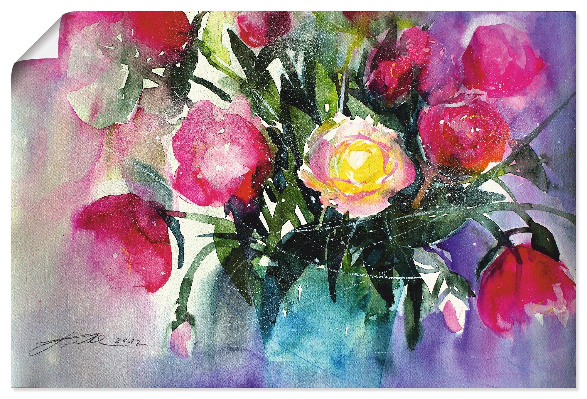 Artland Poster Pfingstrosen in Vase, Arrangements (1 St), ohne Rahmen