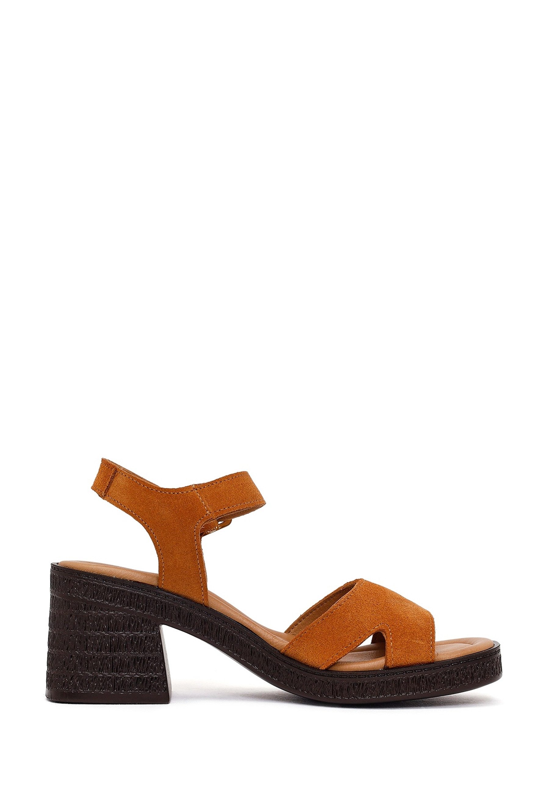 Derimod Sandaletten aus Veloursleder mit mittlerem Absatz Sandale Wildleder, Lederfutter, TPU-Sohle, Blockabsatz, Schnallenverschluss