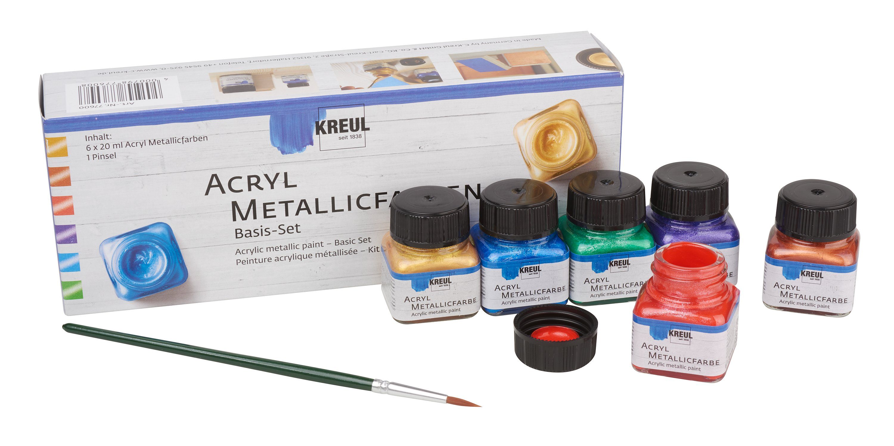 Kreul Basis-Set, 6er-Set Pinsel Acrylfarben-Set Metallglanzfarbe Metallic mit