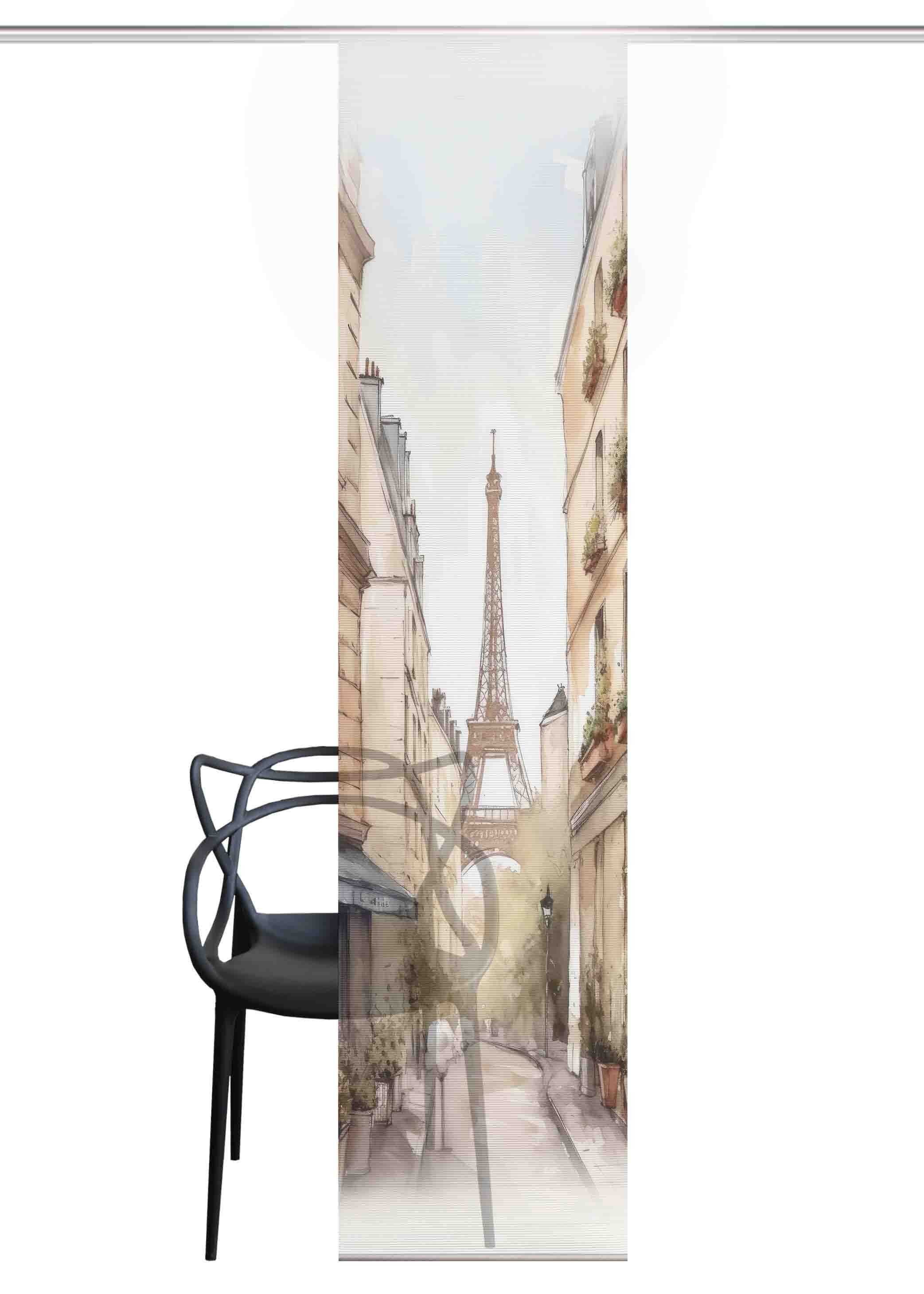 HOME WOHNIDEEN Schiebegardine Schiebegardine FRANCQ, recycelt, Motiv auf Bambusoptik, 245x60 cm (1 St), Paneelwagen, halbtransparent, 91% Polyester (recycelt), 9% Polyester