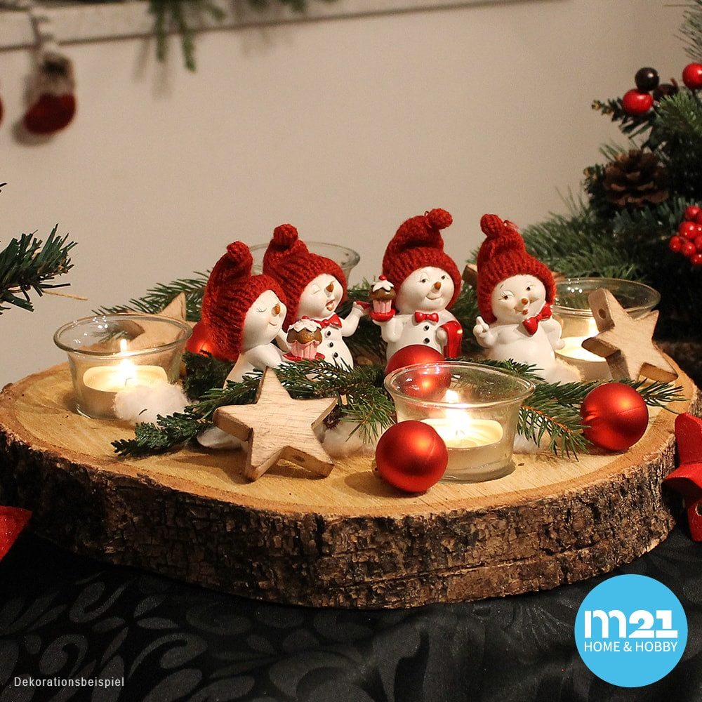 matches21 HOME & HOBBY Dekofigur Schneemann rote Mützen 4er Set 7 cm (4 St) – Bild 3 von 5