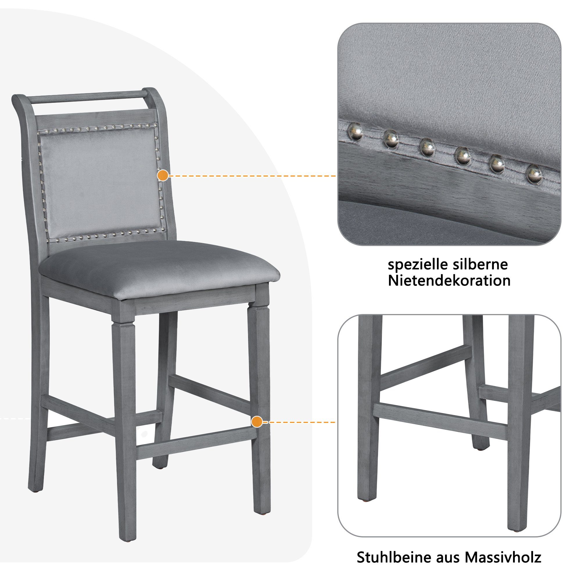 PortoAlegre Hochbartisch Set 3-tlg - Küchentisch Mit Stauraum + 2 Gepolsterte Stühle