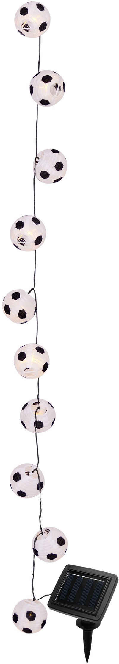 näve Lichterkette Japanballon-20er-Solar-Lichterkette, Fußball, Material: Polyester, Metall, Kunststoff, Farbe: weiß/schwarz