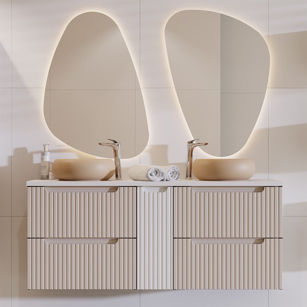 Lomadox Badmöbel-Set NEWPORT-56-CASHMERE, (Spar-Set, 3-St., LED-Spiegel Dop günstig online kaufen