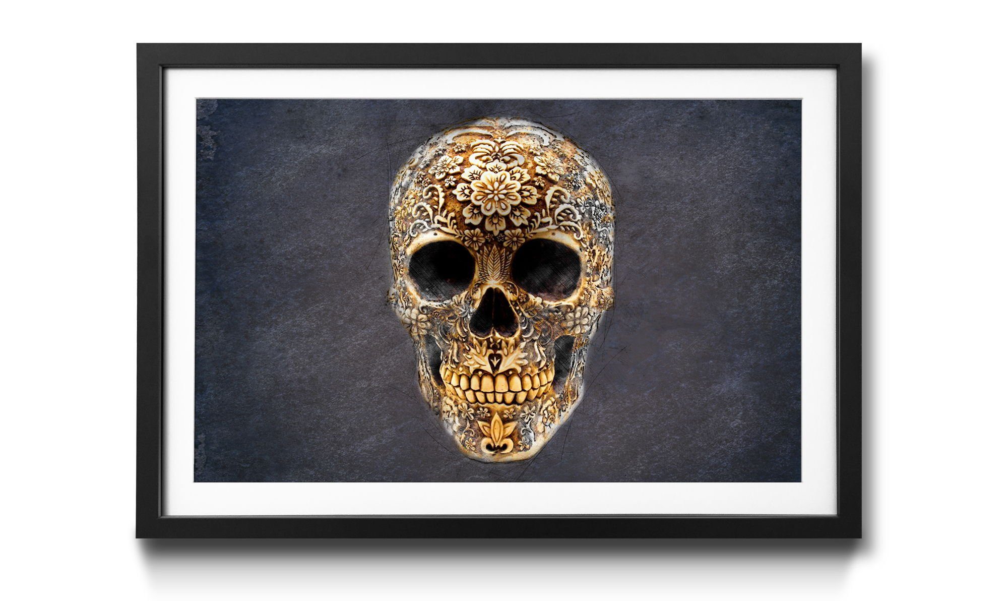 4 Bild in Rahmen Happy erhältlich mit Wandbild, Totenschädel, Größen Skull, WandbilderXXL