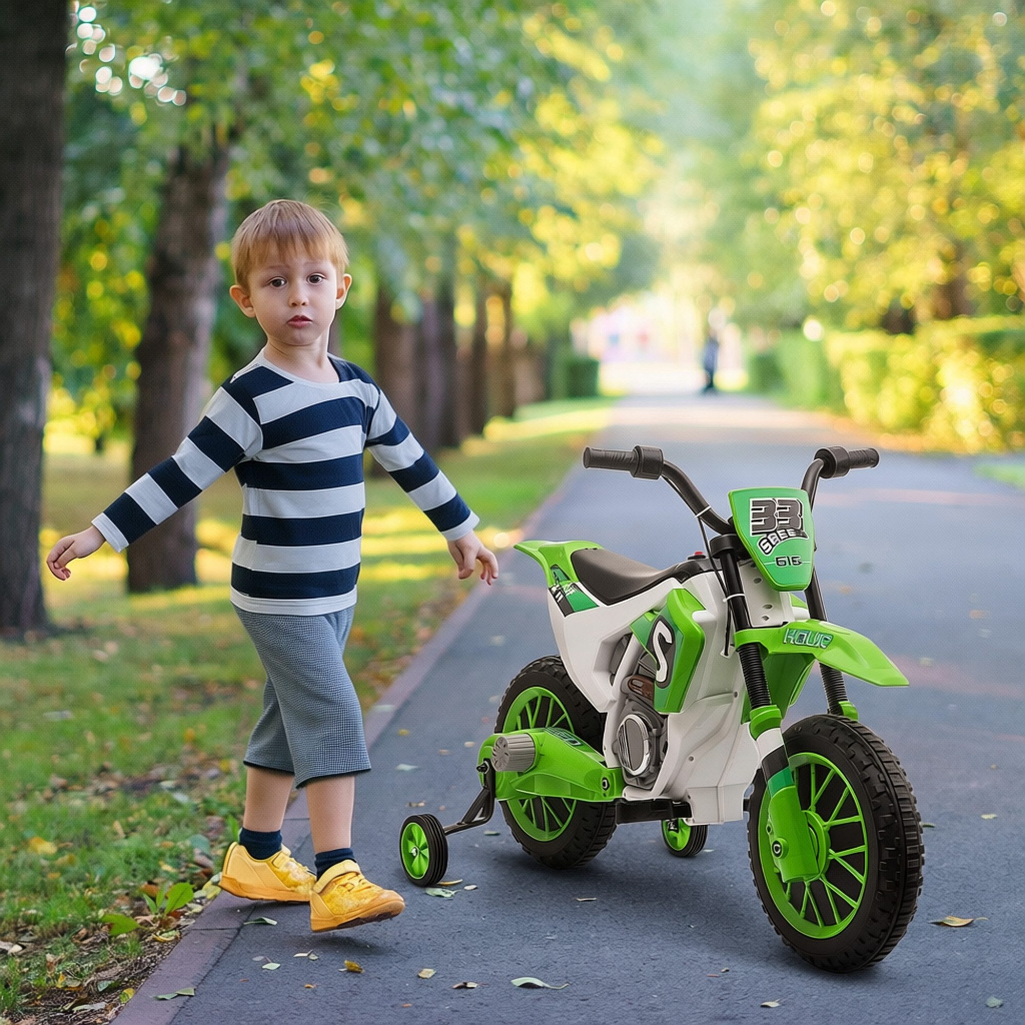HOMCOM Elektro-Kindermotorrad Elektromotorrad Kinder 3-8 km/h mit 2 Stützrädern Rot+Weiß, Belastbarkeit 30 kg, (1-tlg), inkl. Akku und Ladegerät