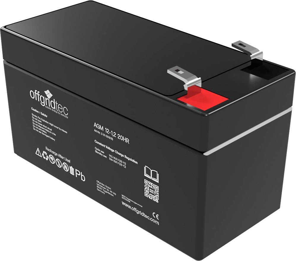 offgridtec AGM-Batterie 12V/1,2Ah 20HR Akku (12 V), Solar Batterie Akku Extrem zyklenfest