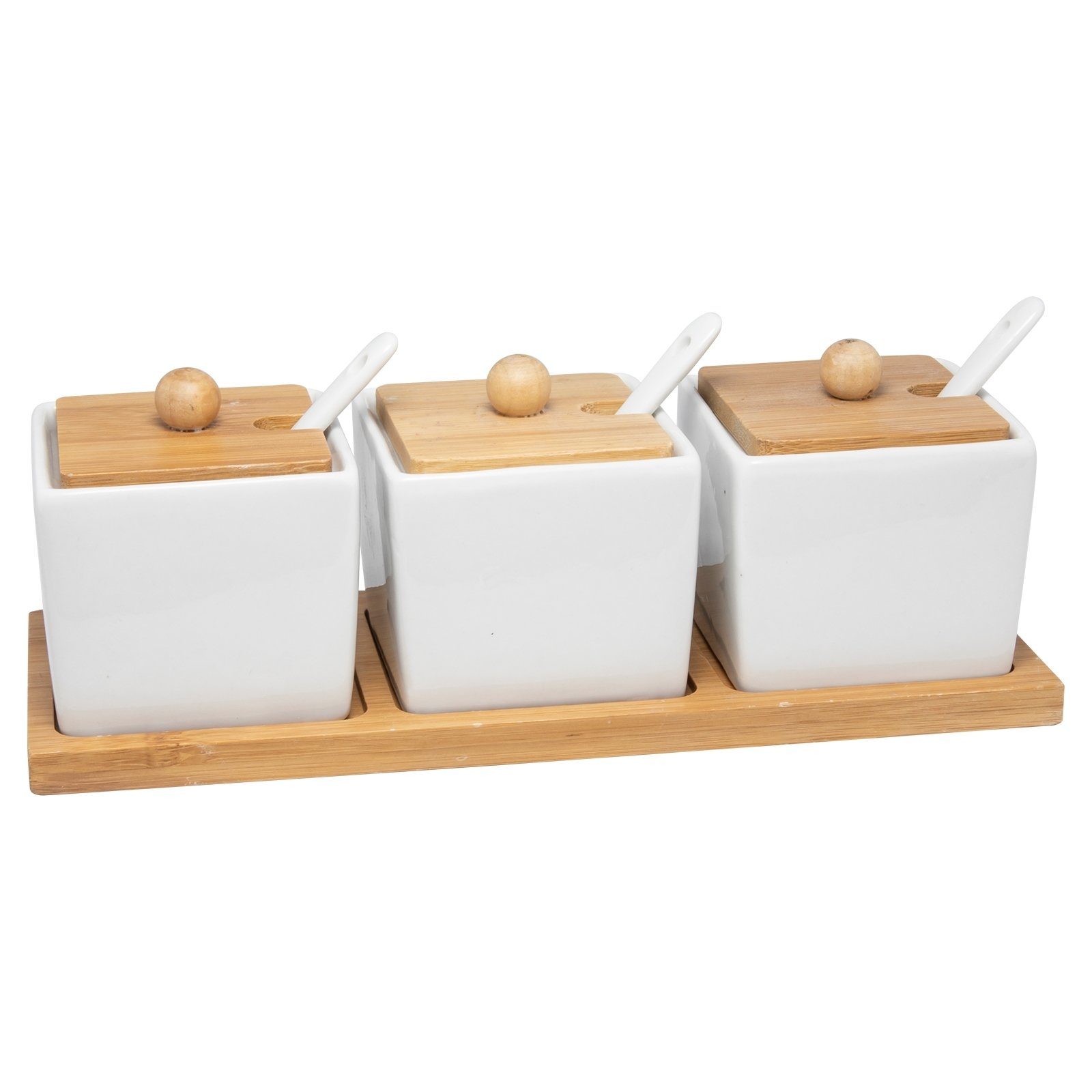 Serviertöpfchen Bambus/Porzellan, Dipschale Neuetischkultur (10-tlg), Marmeladenbehälter Gewürzset Porzellan, 10-teilig