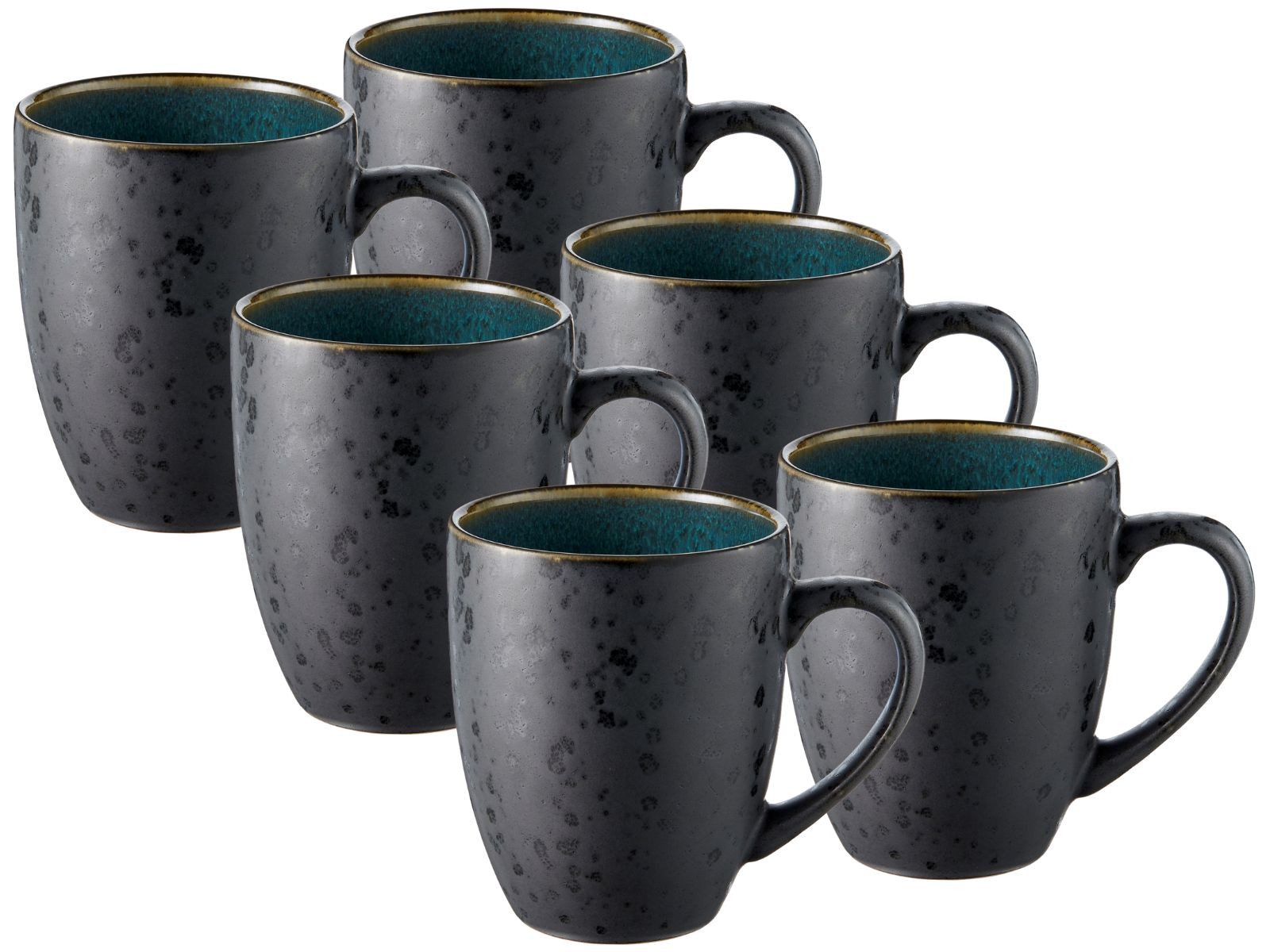 Bitz Geschirr-Set Кружки mit Henkel matt black / shiny green 0,3 l Set6, Steinzeug