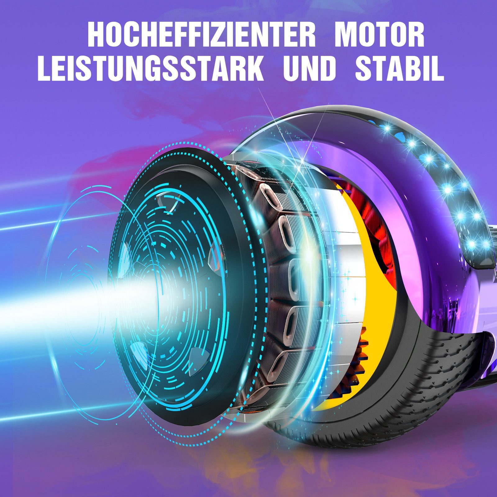 GeekMe Balance Scooter mit Bluetooth-Lautsprecher, Schöne LED-Leuchten, Hoverboard für Kinder, 15,00 km/h