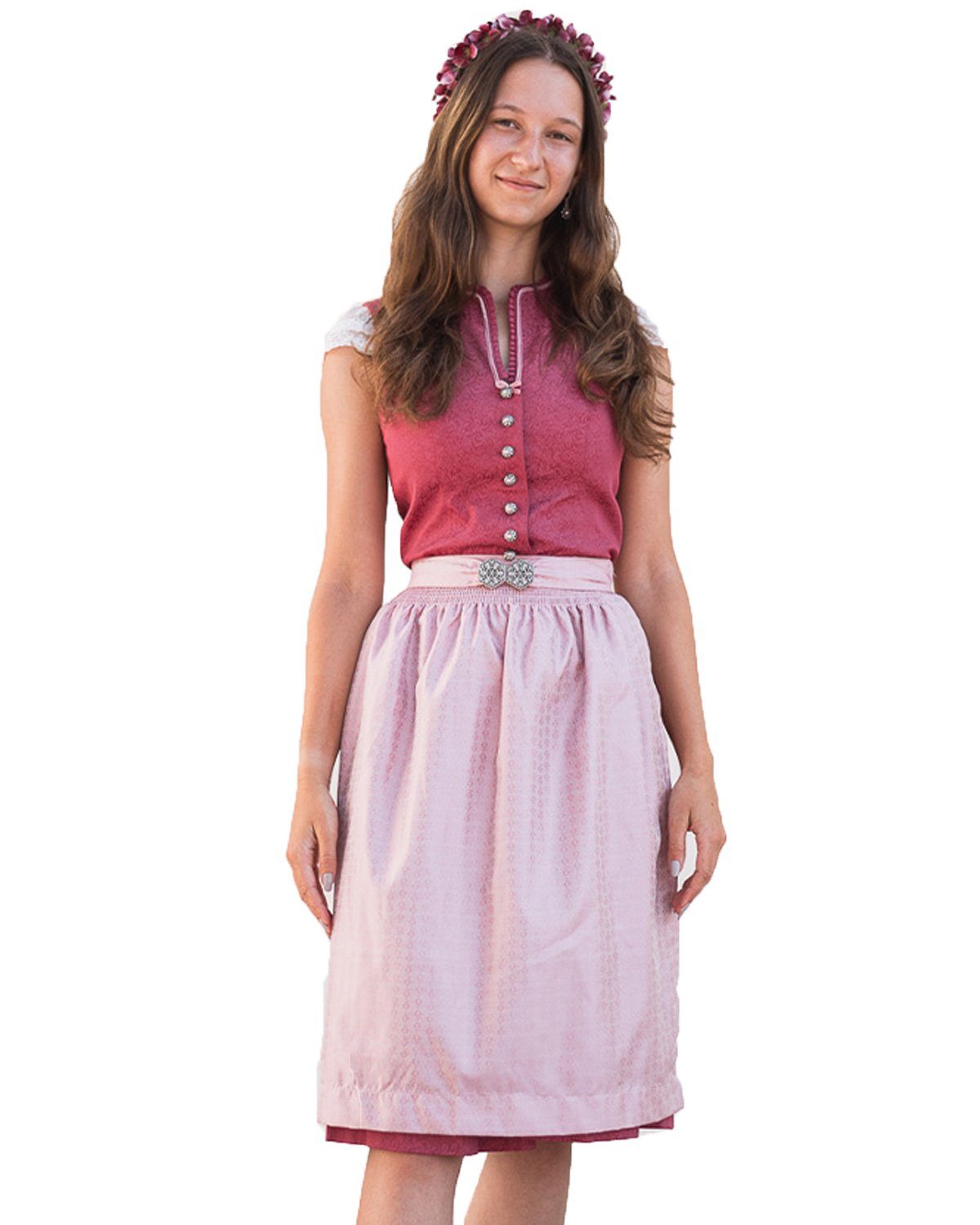 Turi Landhaus Dirndl 'Charlotte' Traditionell, Rosa Rot - 65cm