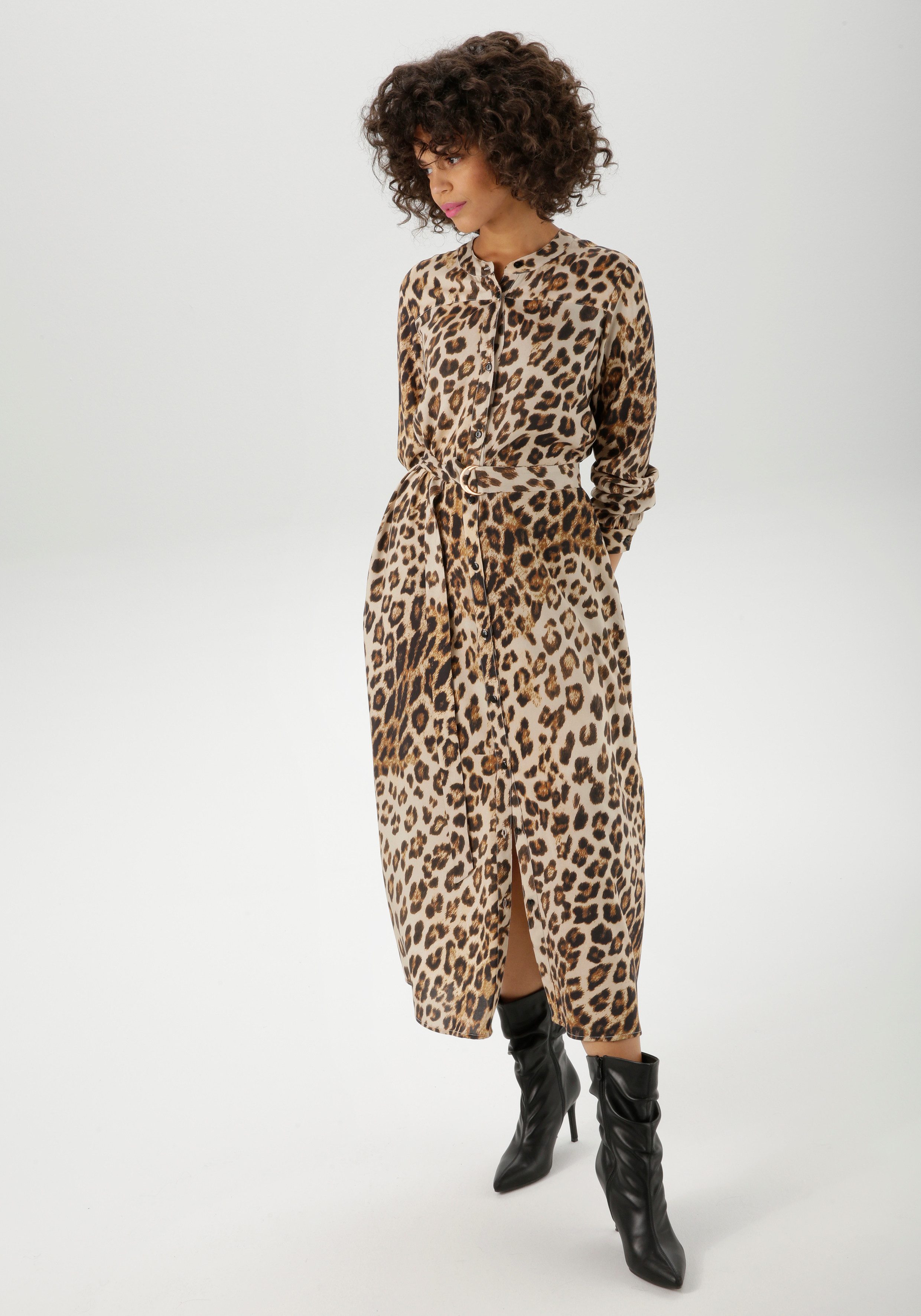 Aniston CASUAL Blusenkleid (mit abnehmbarem Bindegürtel) mit trendigem Leo- günstig online kaufen