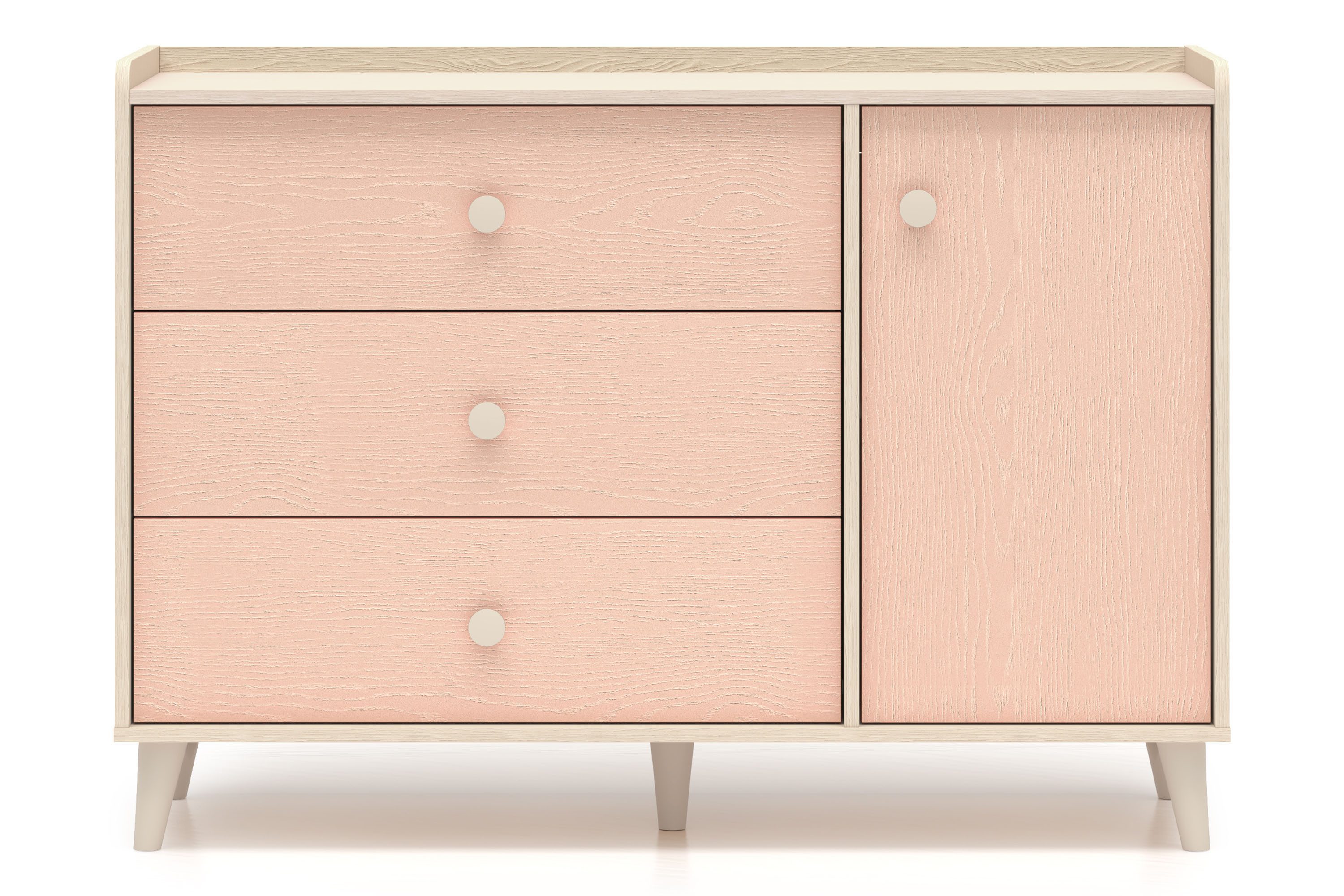 KONSIMO® Kommode PUNGI Kinderkommode, Kombikommode, hergestellt in der EU, mit 3 Schubladen, mit Türen, Soft-Close-Funktion, Fußhöhe 12 cm, rosa
