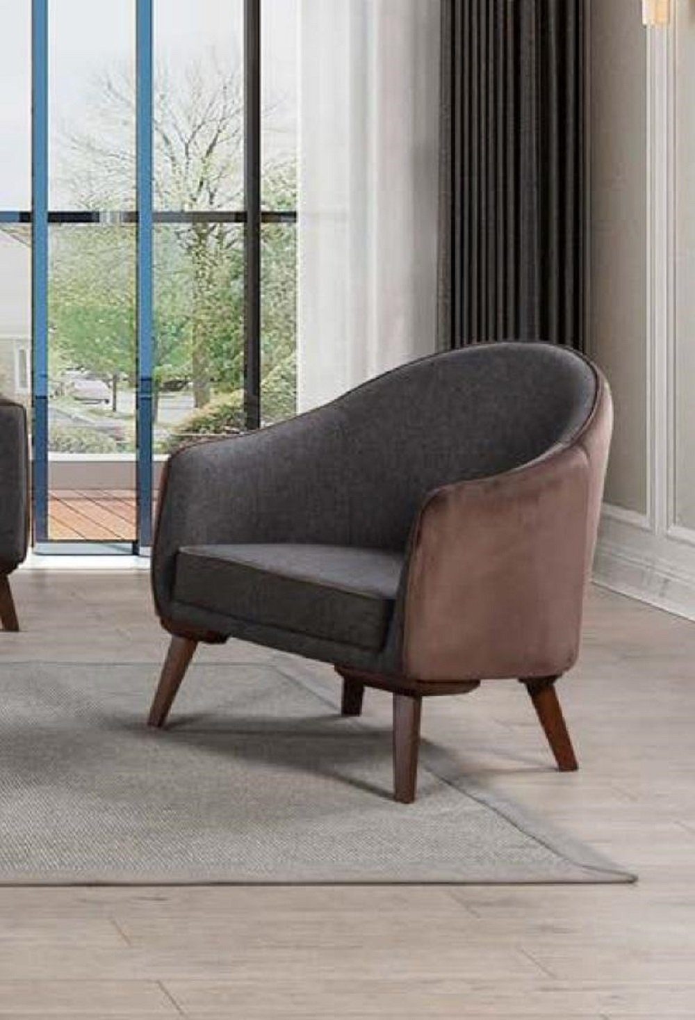 JVmoebel Sessel 1 Sitzer Sessel Grau Einsitzer Wohnzimmer Textil Design Luxus Stil Neu
