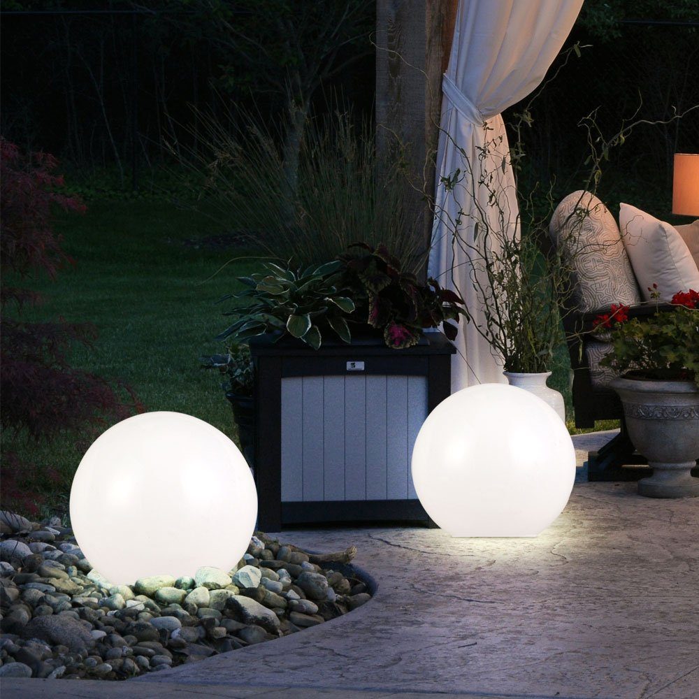 Expo Börse LED Gartenleuchte, LED-Leuchtmittel fest verbaut, Warmweiß, Solarkugel Balkonlampe Außenlampe LED Erdspieß Gartendeko weiß 2er Set