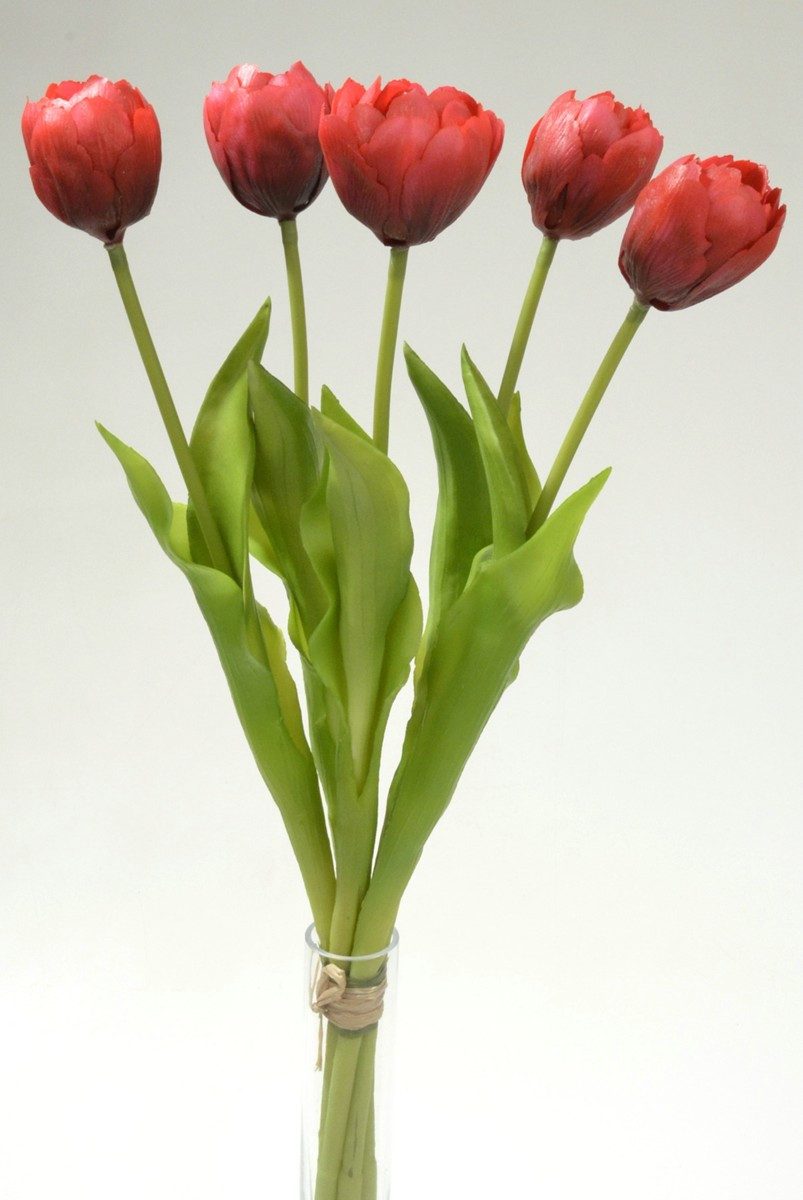 Kunstblume Tulpen knstlich L43cm Tulpenbndel mit 5Tulpen Real Touch  Blume, finehomegarden, Tulpenstrau knstliche Tulpen Dekoration 7 Farben  whlbar / Paket, knstliche Blume, Deko-Blume
