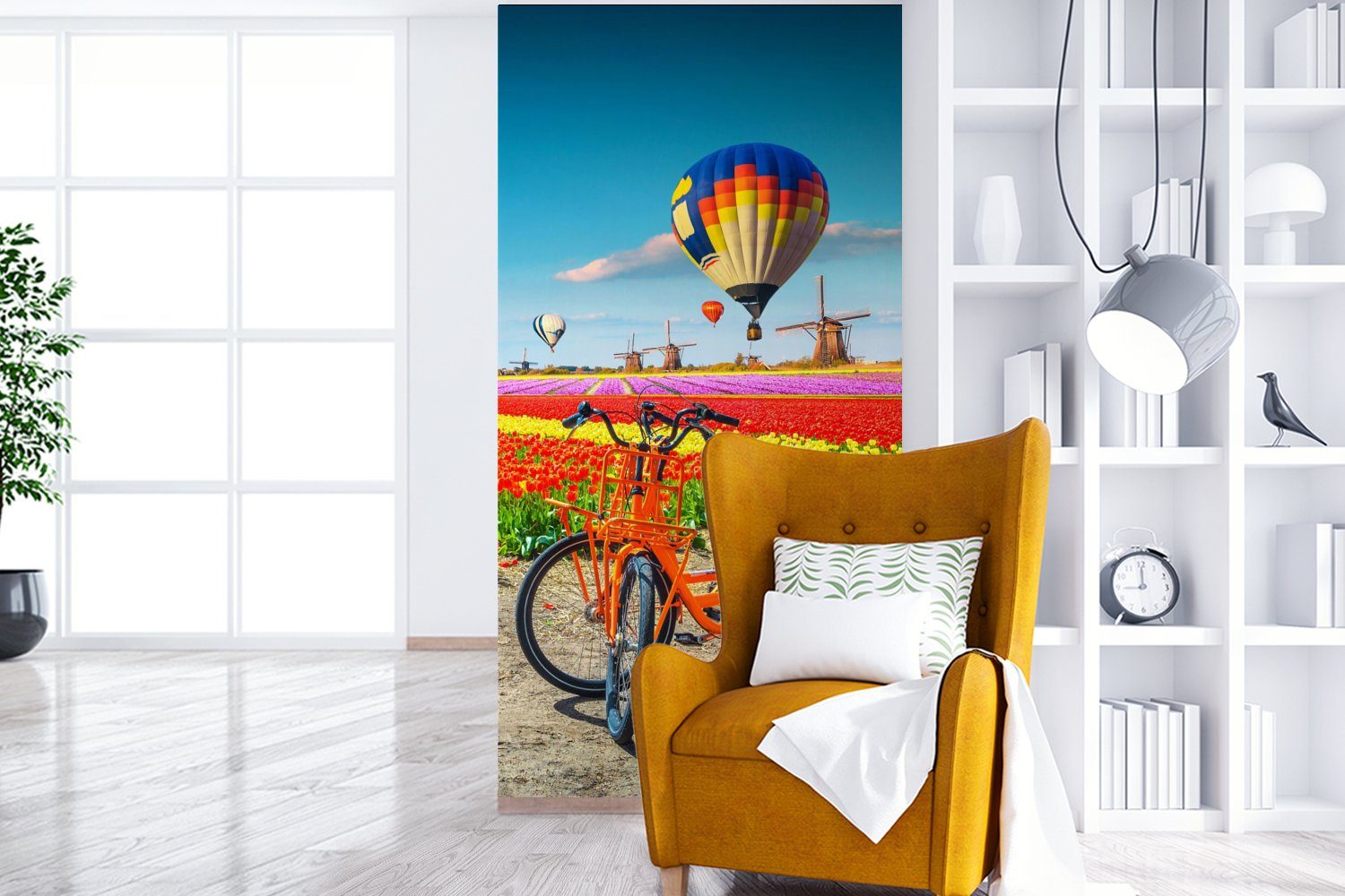 Fototapete - Wohnzimmer Orange Tulpen, Vliestapete St), Fototapete bedruckt, Matt, Küche, Heißluftballon MuchoWow - für (2 Schlafzimmer