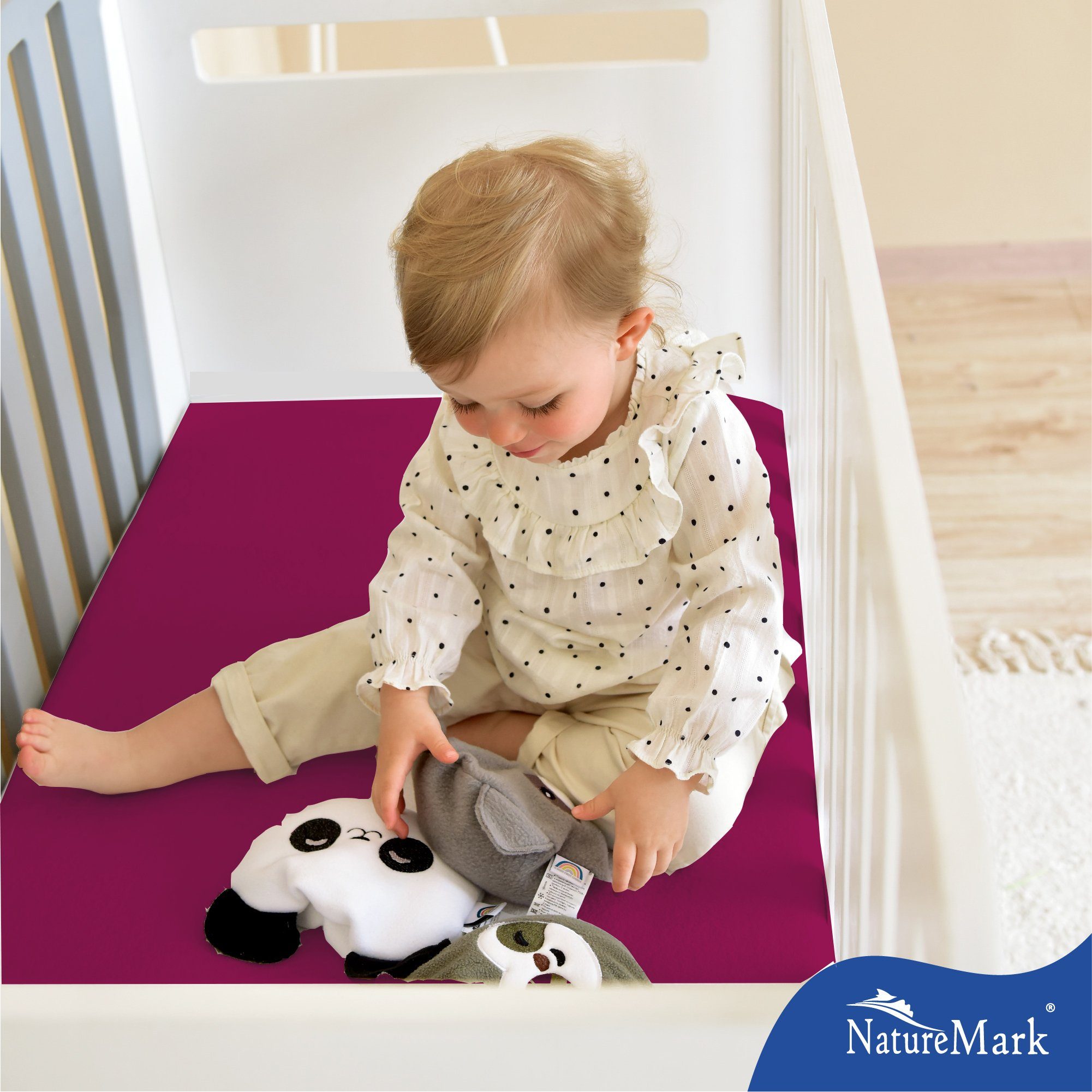 NatureMark Spannbettlaken Jersey Spannbetttuch, 100% Baumwolle, Gummizug: rundum, (2 Stück), Kinder Spannbetttuch, für Baby-/Kinderbett, 70x140 cm, Pink – Bild 4 von 4