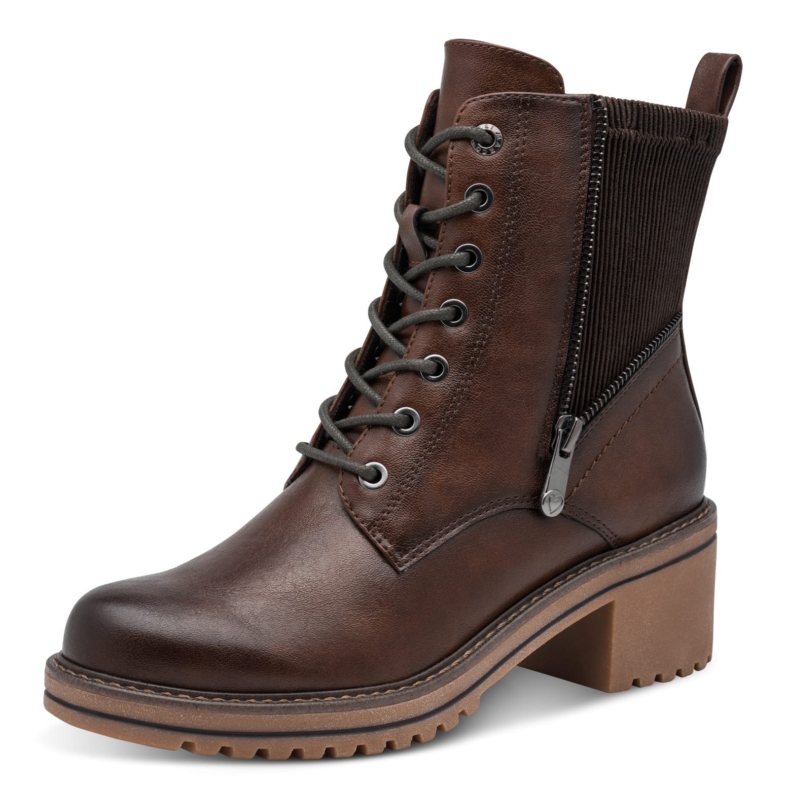 MARCO TOZZI LUTTER Schnürstiefelette Blockabsatz, Ankle Boots mit Reißverschluss und Textil-Einsatz