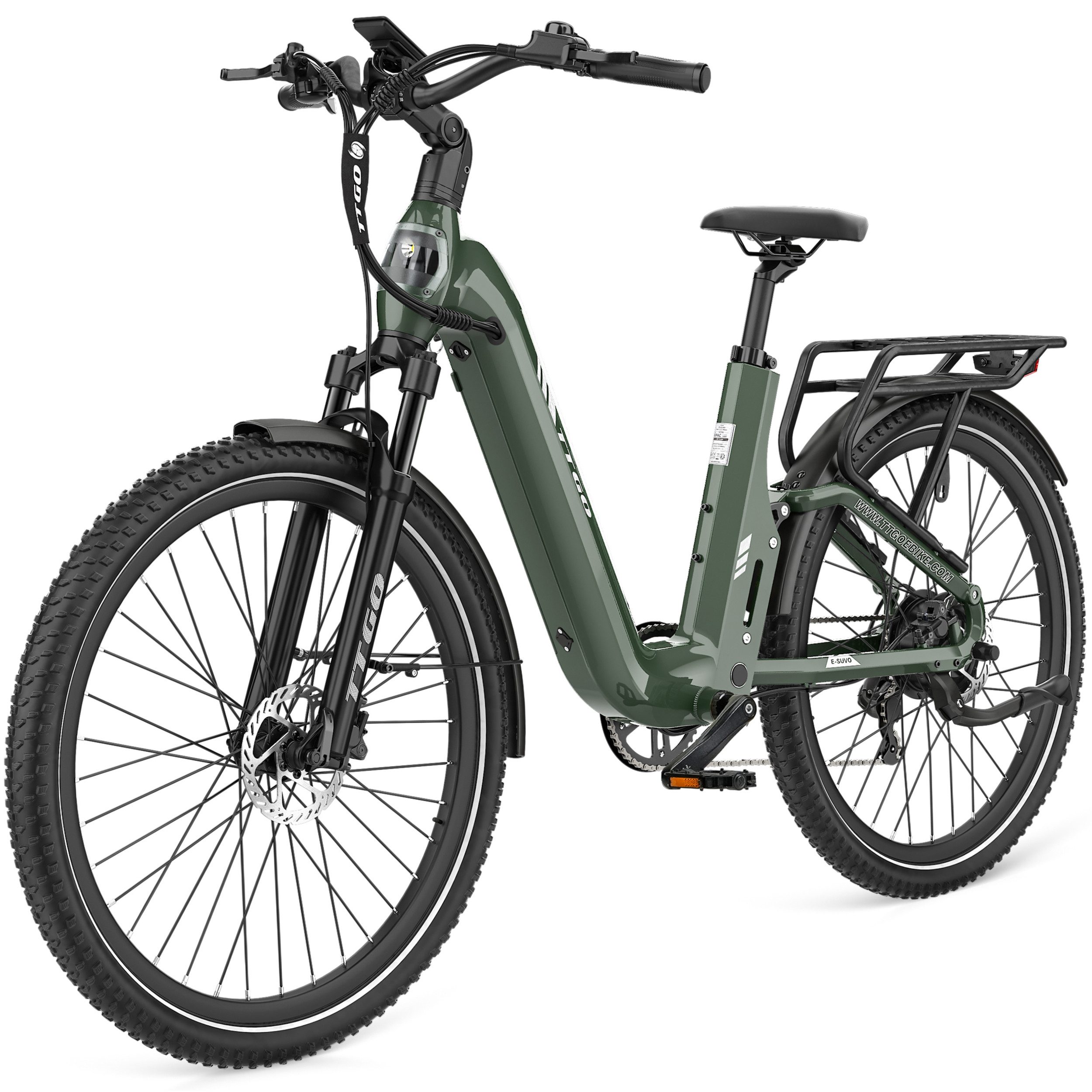 TTGO E-Bike Cityrad 28 Zoll Damen Herren, SUV, Fully, 48V 720Wh bis zu 140km, Bremslicht, 7 Gang Shimano ARDTY300D Schaltwerk, Kettenschaltung, Heckmotor, 720 Wh, (Lockout-Federgabel, Softtail, Farb-LCD-Display, Drehmomentsensor), Vollfederung, Elektrofahrrad mit Tiefeinstieg, Trekkingrad, Pedelec