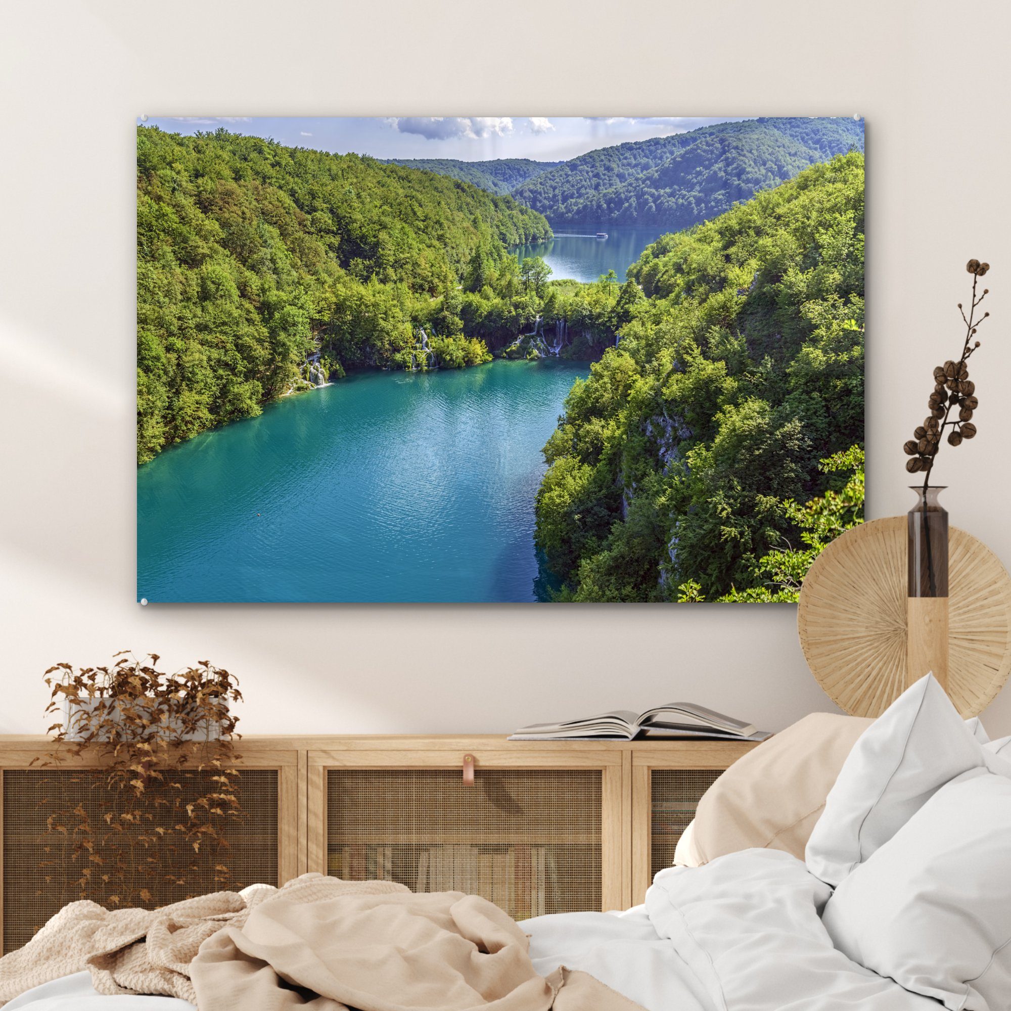 Seen, den Wohnzimmer Schlafzimmer Plitvicer Acrylglasbilder Aussicht Nationalpark Acrylglasbild auf & St), Wunderschöne MuchoWow (1