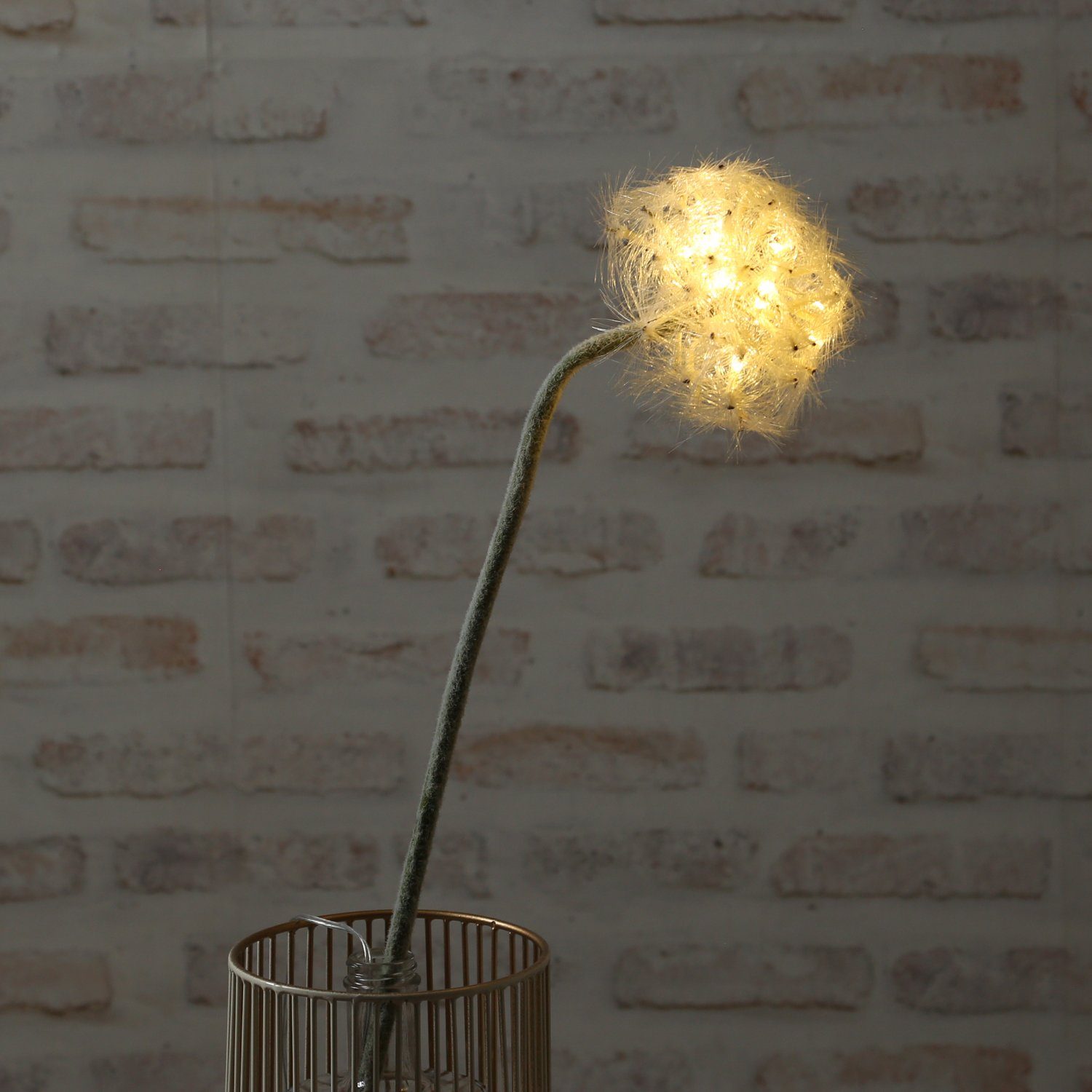 MARELIDA LED-Leuchtzweig LED Pusteblume Kunstblume Vasendeko Blume Dandelion weiß 50cm Timer, 16-flammig
