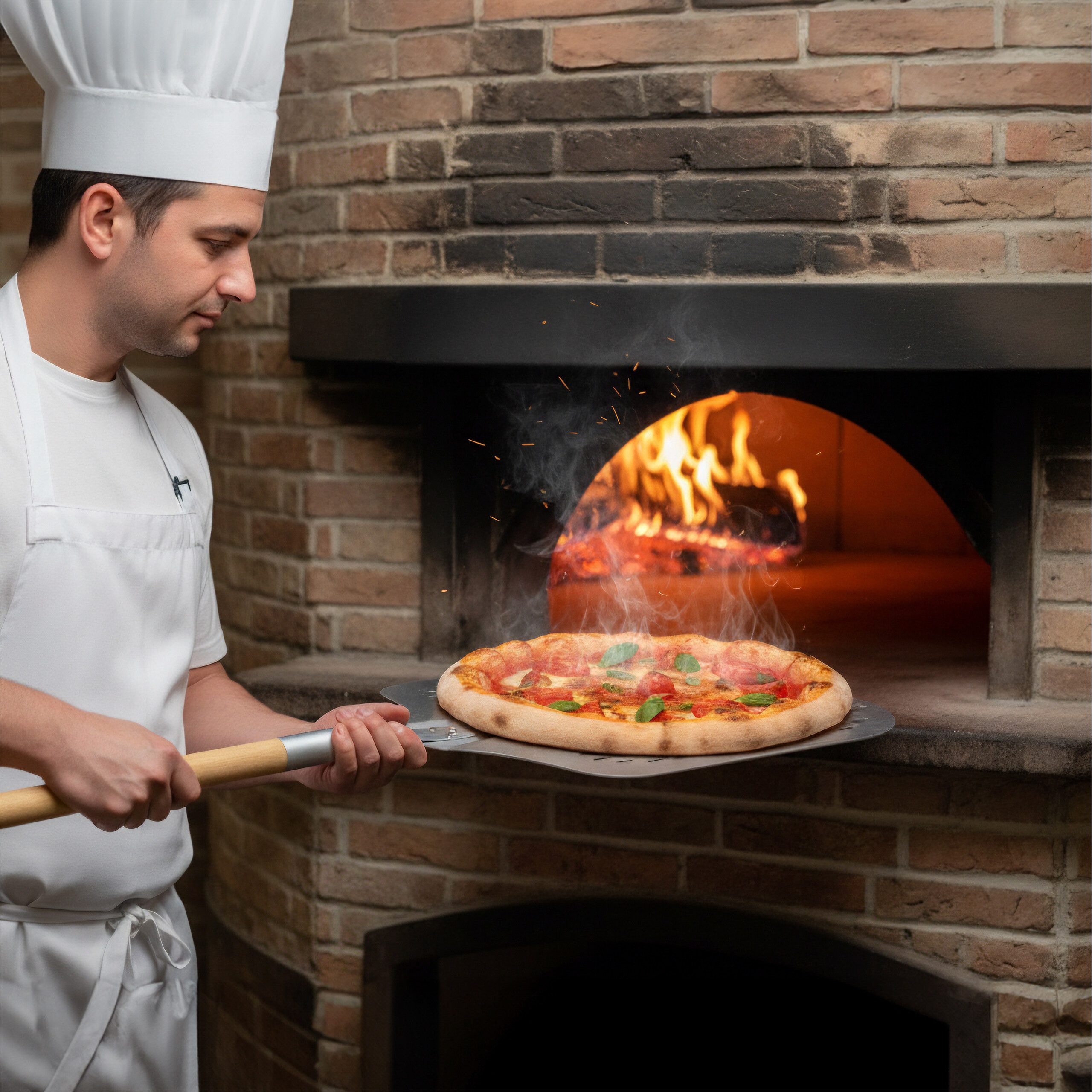 relaxdays Pizzaschieber Perforierter Pizzaschieber mit Holzgriff