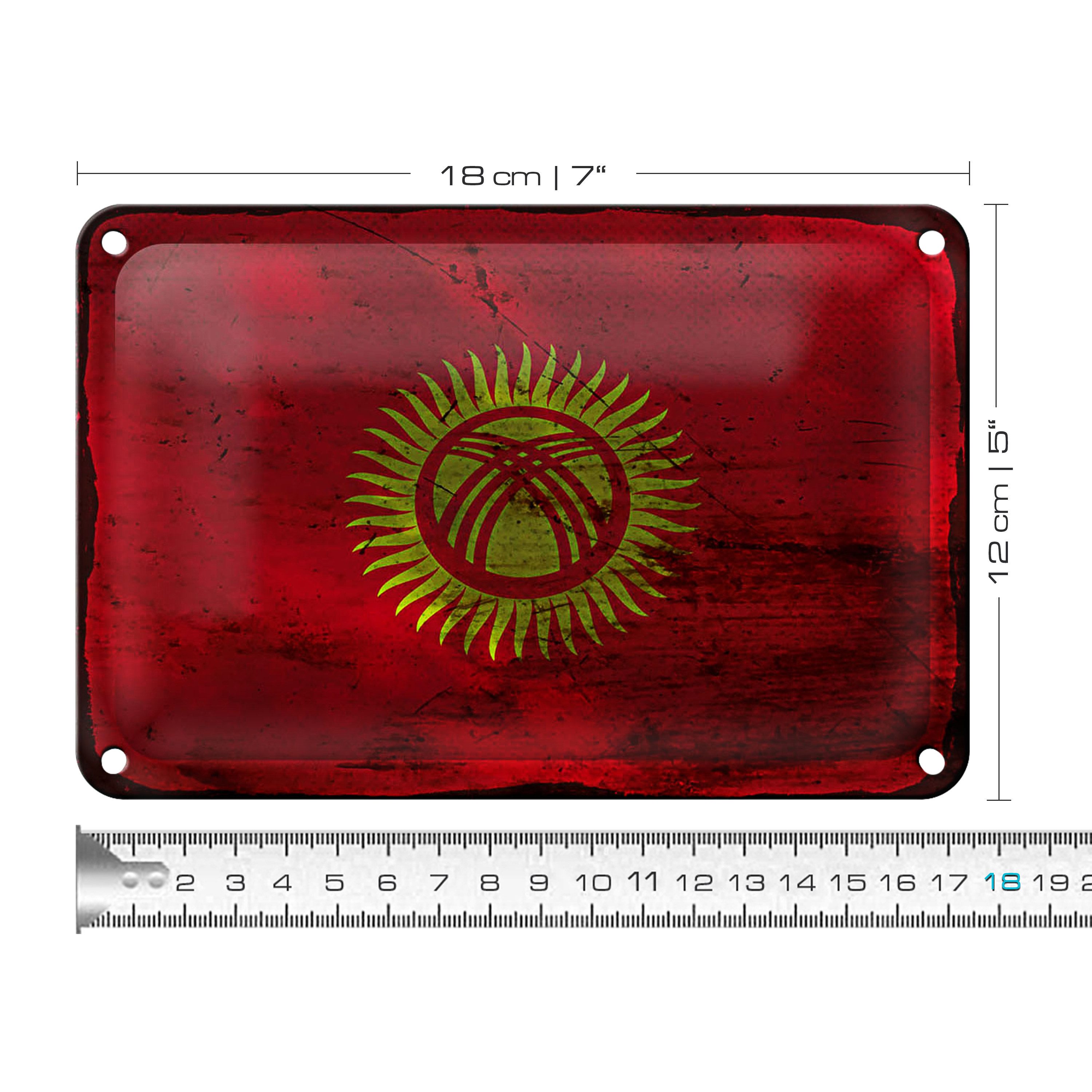 Roomando Metallschild Flagge Kirgisistan 18x12cm Kyrgyzstan Rost