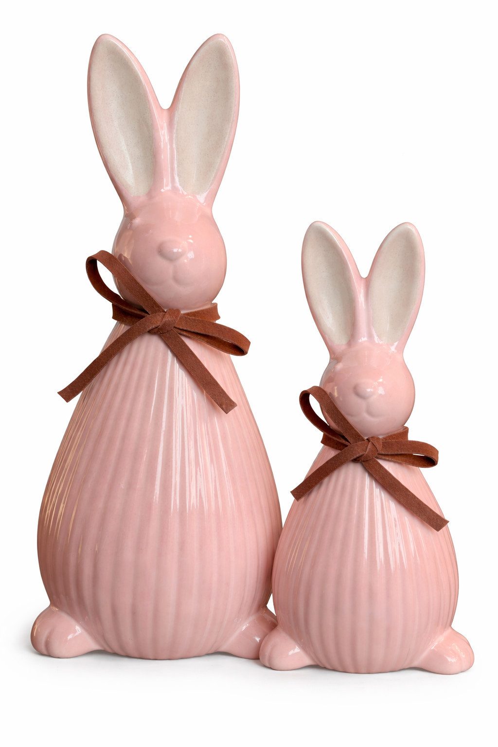finehomegarden Osterhase Keramik Hase 2er Set Dekofigur Ø6cm H13,5cm + Ø7cm H17cm (Set, 2 St., 2er-Set), Ostern rosa Osterdeko Frühjahrsdekoration Wohnaccessoire
