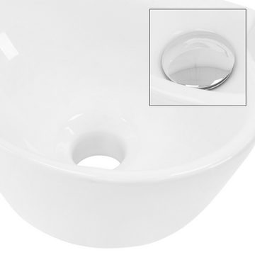 LuxeBath Waschbecken Waschtisch Aufsatzbecken Aufsatzwaschbecken Aufsatzwaschtisch, Keramik Weiß 37,5x19x14cm mit Ablaufgarnitur Pop-Up Ventil Silber