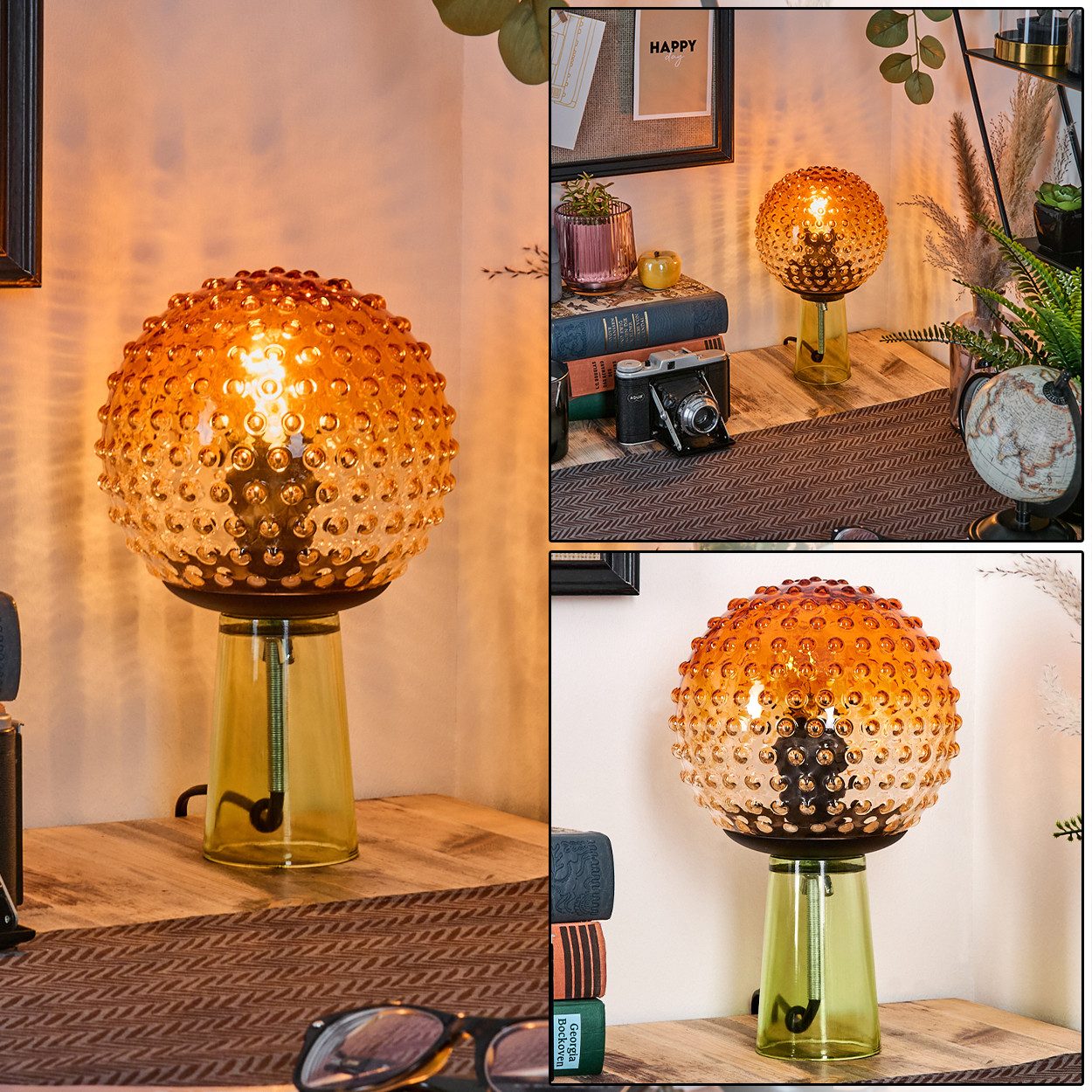 Tischleuchte Tischlampe aus Glas/Metall in Grün/Bernsteinfarben/Klar/Schwarz